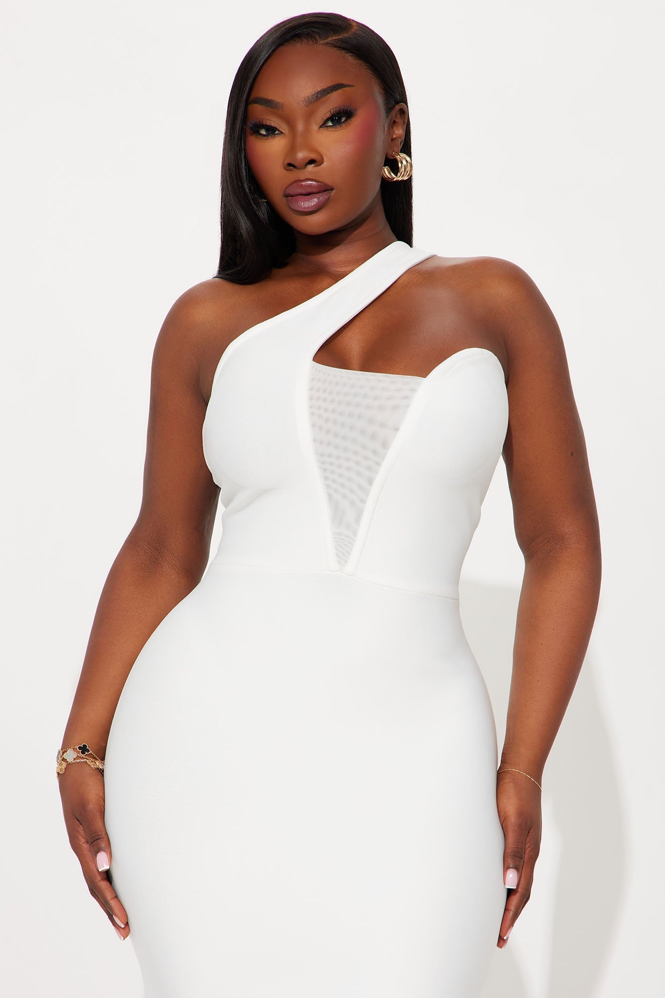 Talia One Shoulder Bandage Midi Dress - White