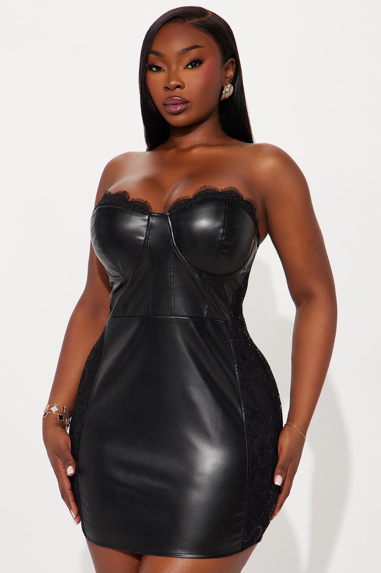 Ermani Faux Leather Micro Mini Dress - Black