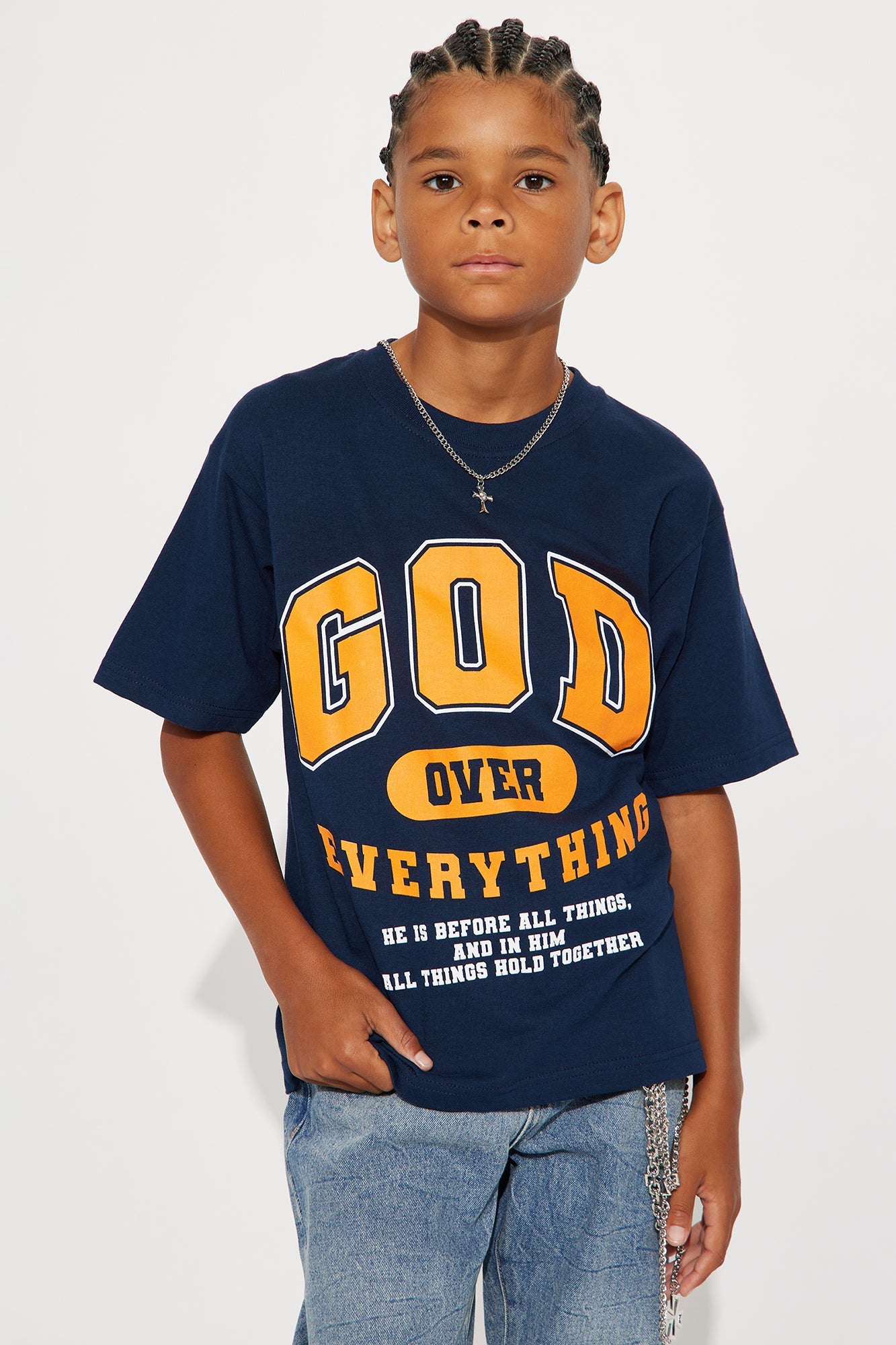 Mini God Over Everything Short Sleeve Tee - Navy