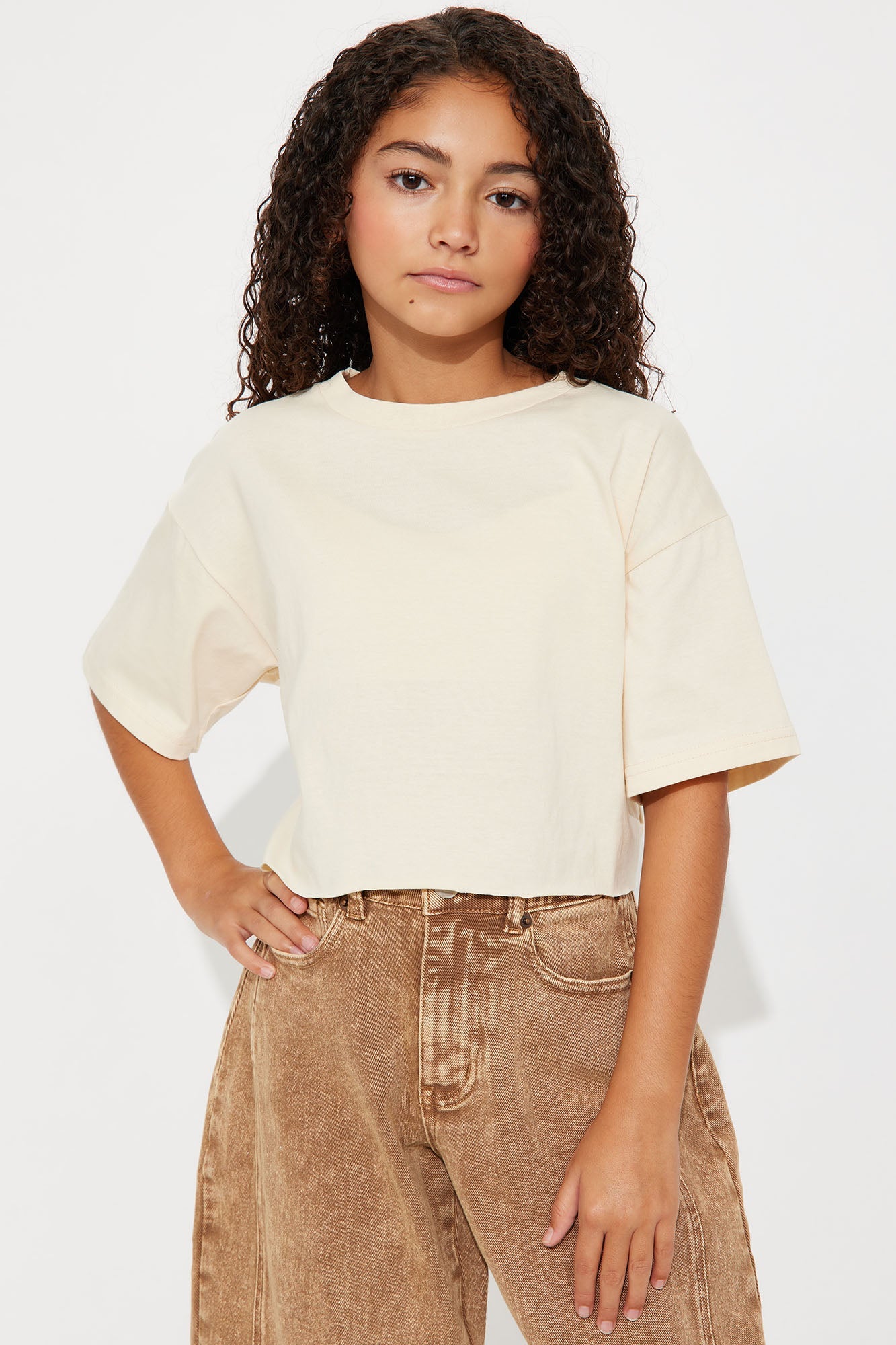 Mini The Oversized Cropped Tee - Cream