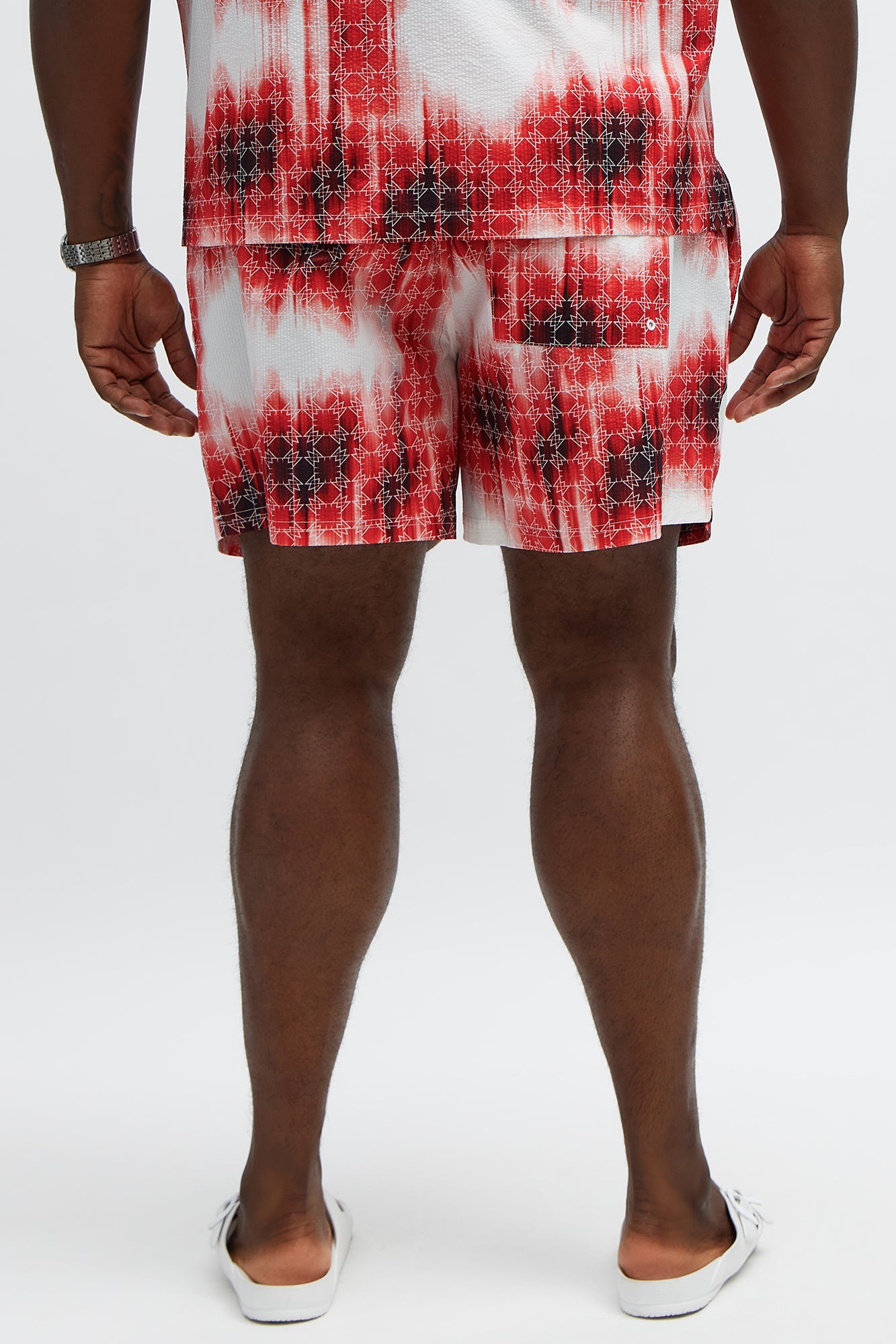 Seersucker Tie Dye Printed Swim Mid Trunk - Red/combo