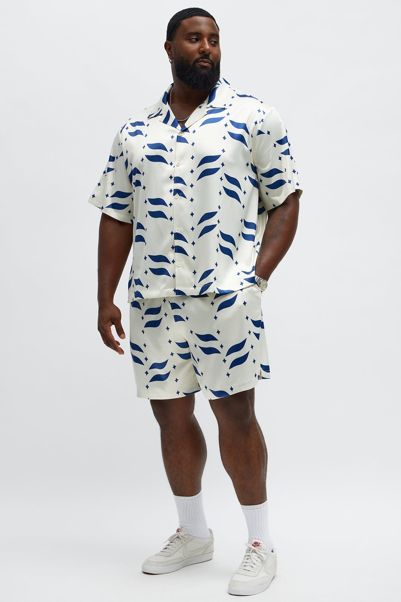 Relaxed Star Panel Button Up Shirt - Cream/combo