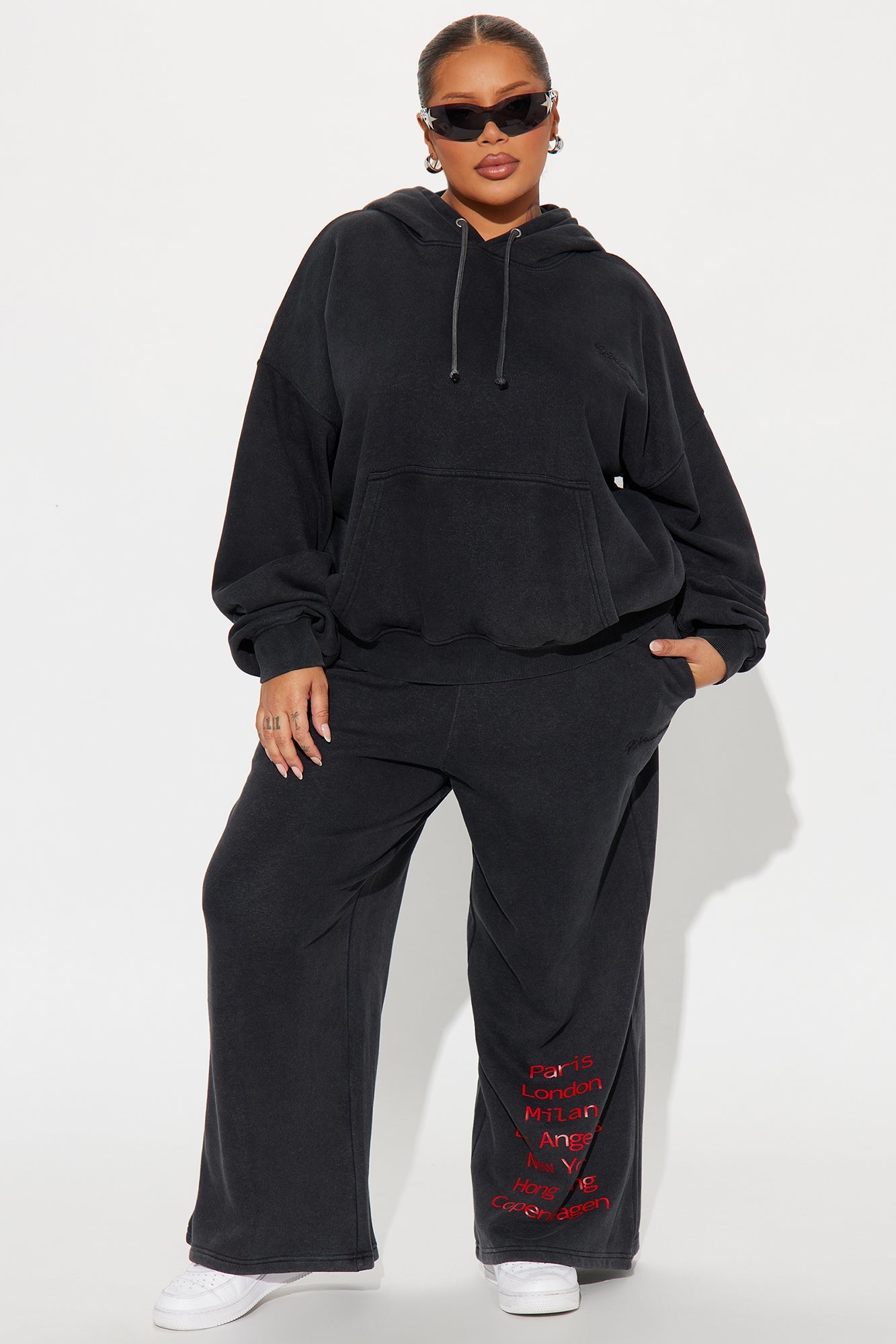 Worldwide Lover Fleece Pant Set - Black Wash