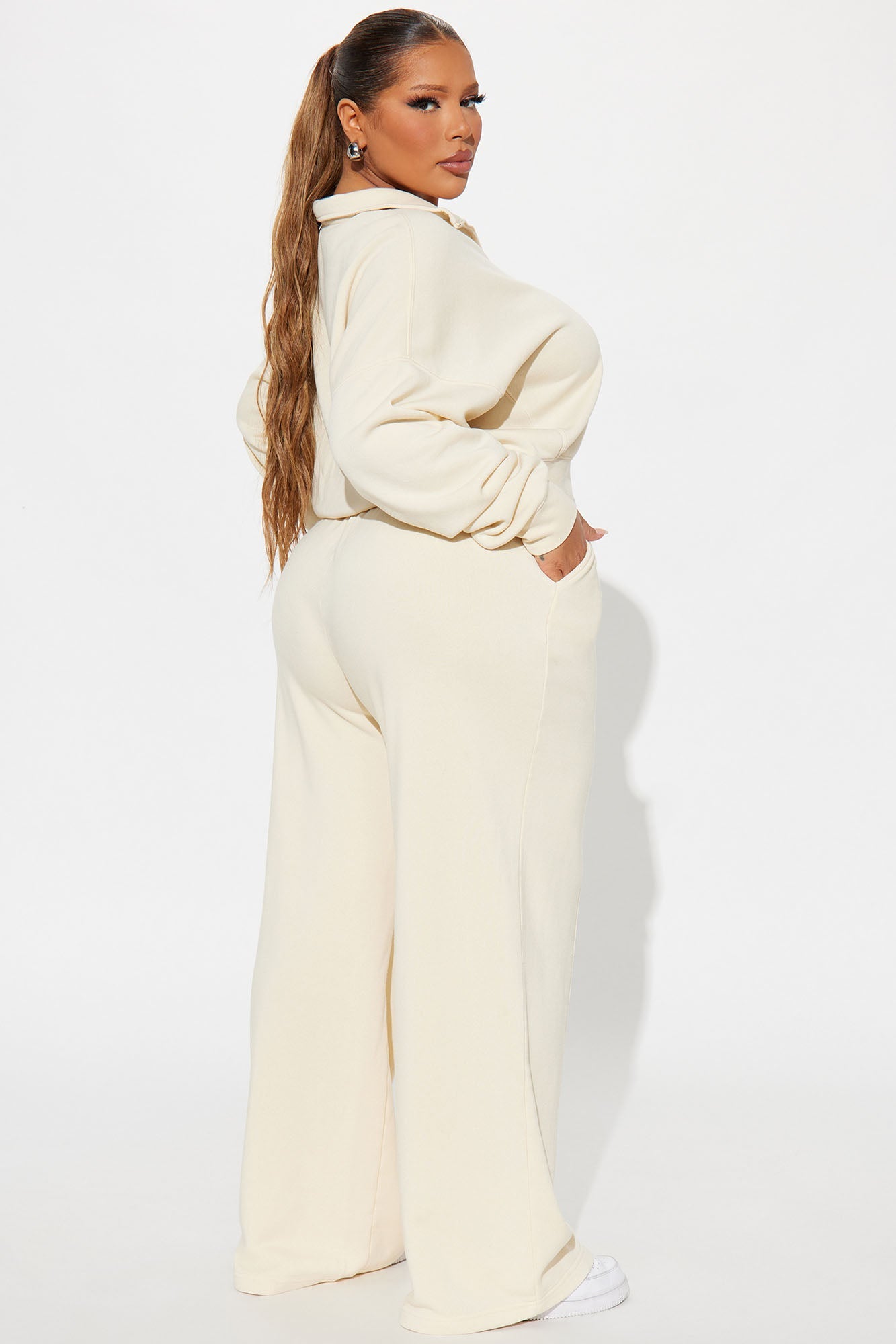 Lazy Days Washed Fleece Pant Set - Cream