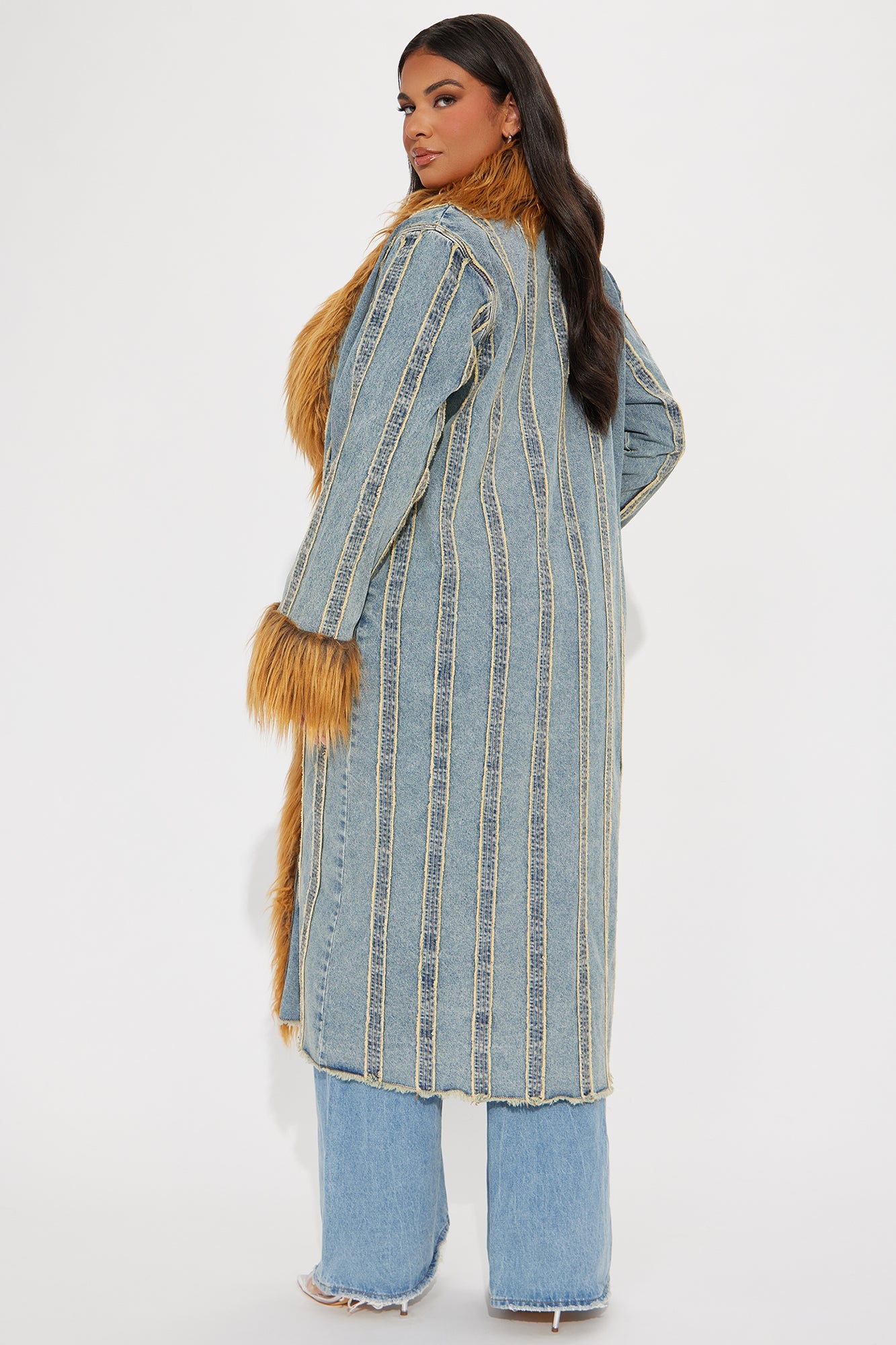 Bad Habits Faux Fur Trim Denim Coat - Vintage Wash