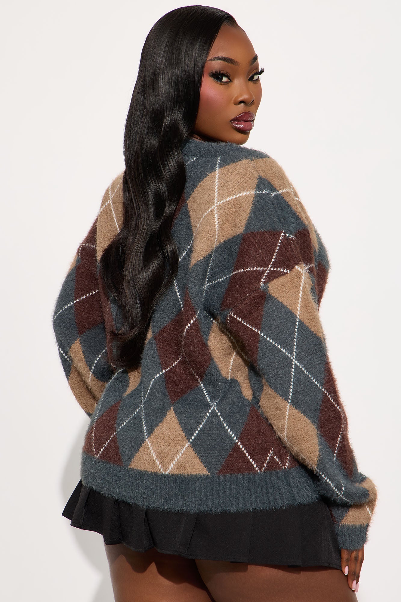 Preppy Girl Argyle Cardigan - Grey/combo