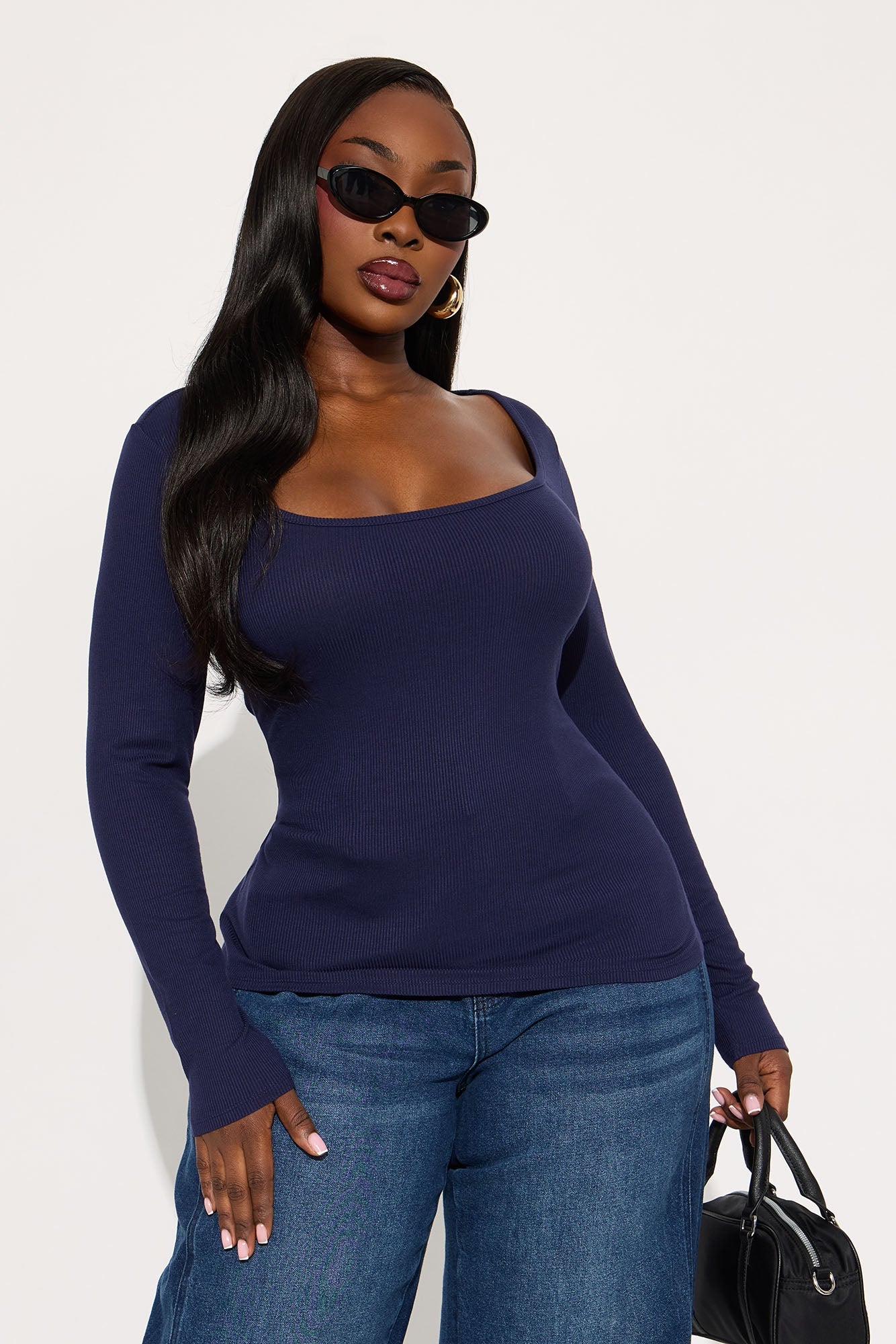 Issa Ribbed Top - Navy