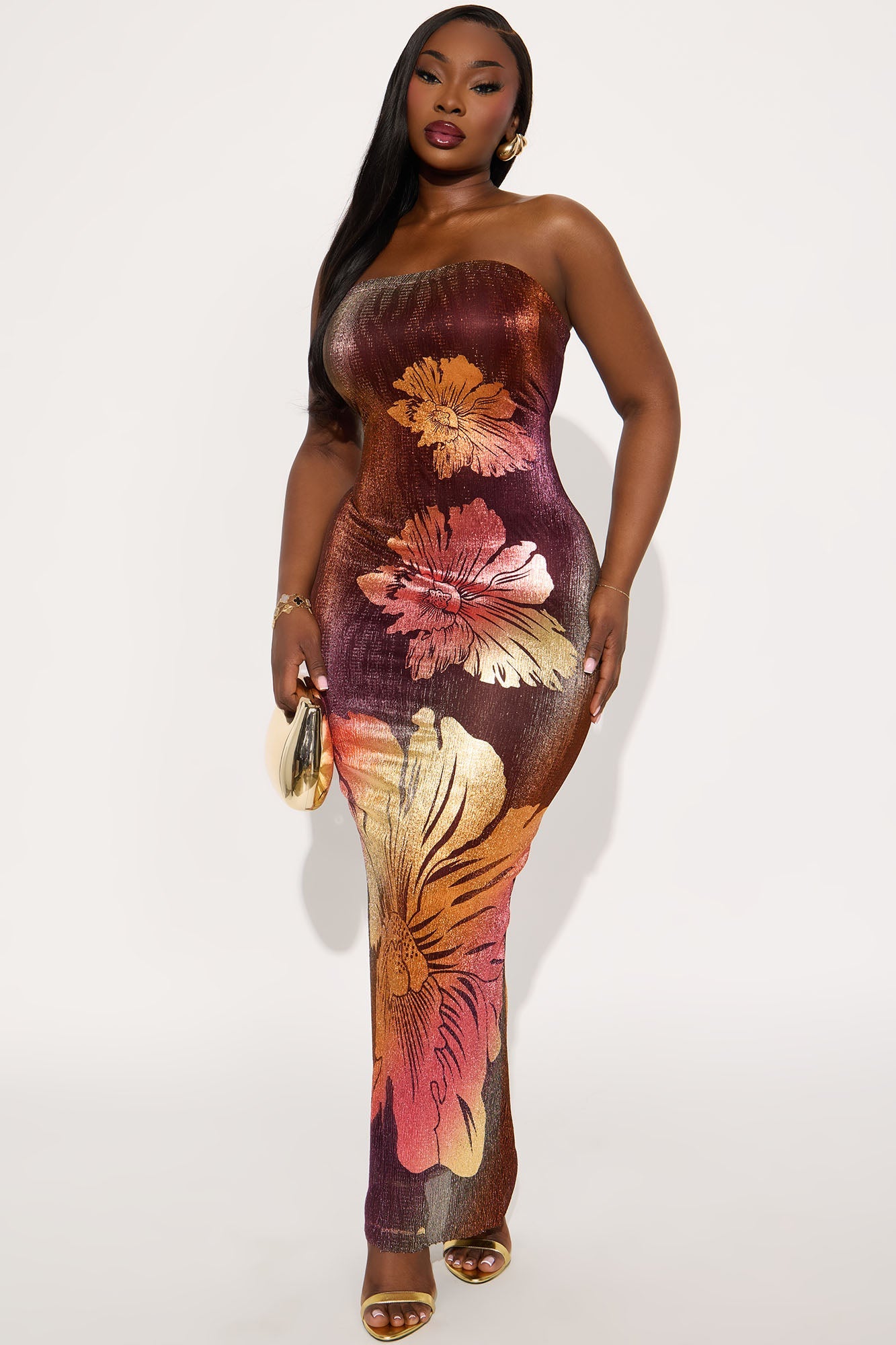 Addison Metallic Tube Maxi Dress - Rust/combo