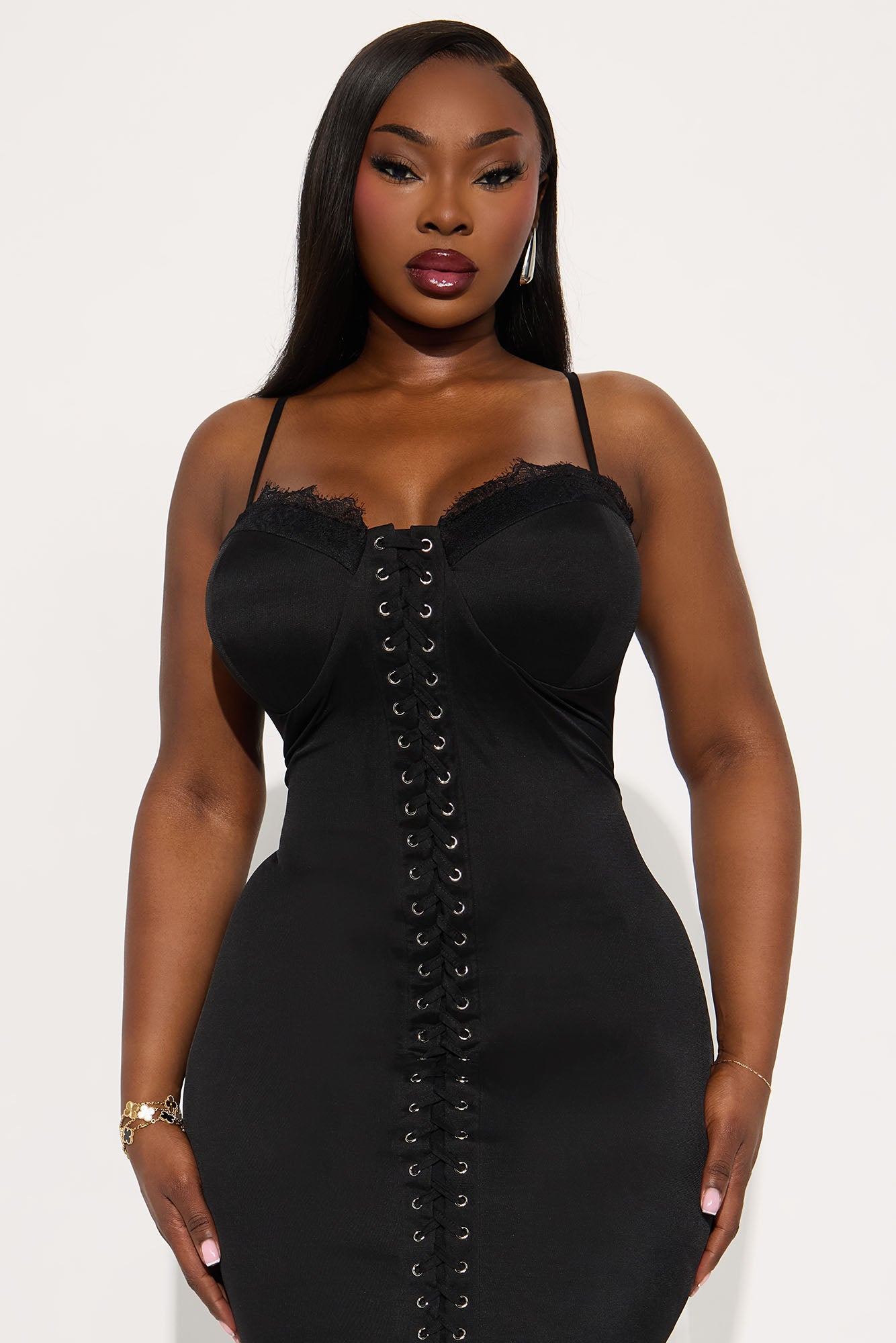 Timeless Beauty Solid Mesh Midi Dress - Black