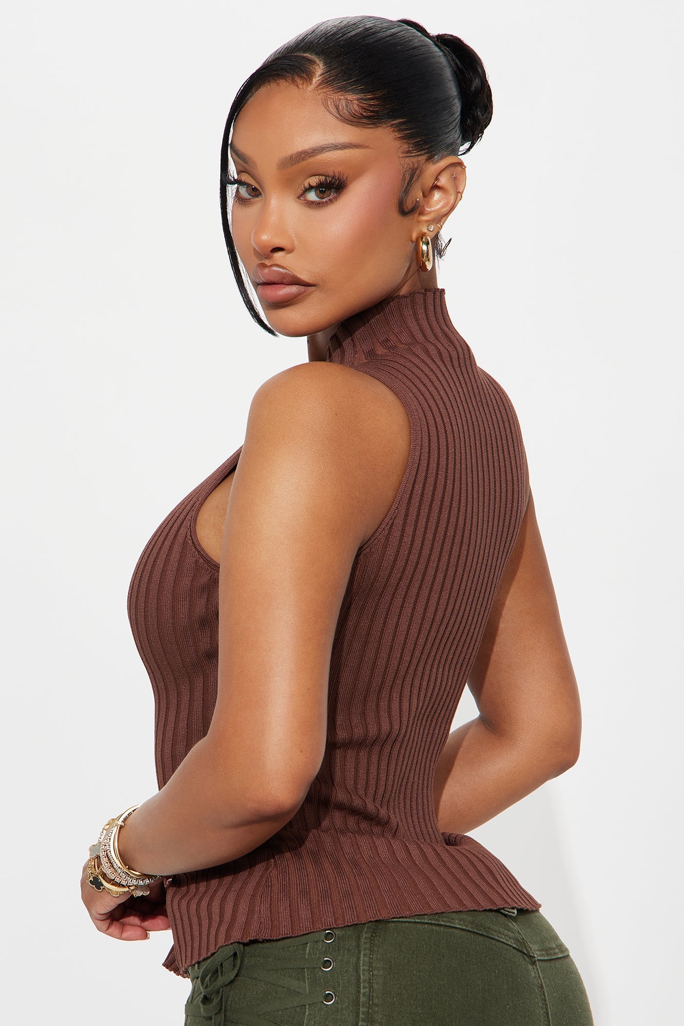 That Girl Mock Neck Sweater Top - Chocolate