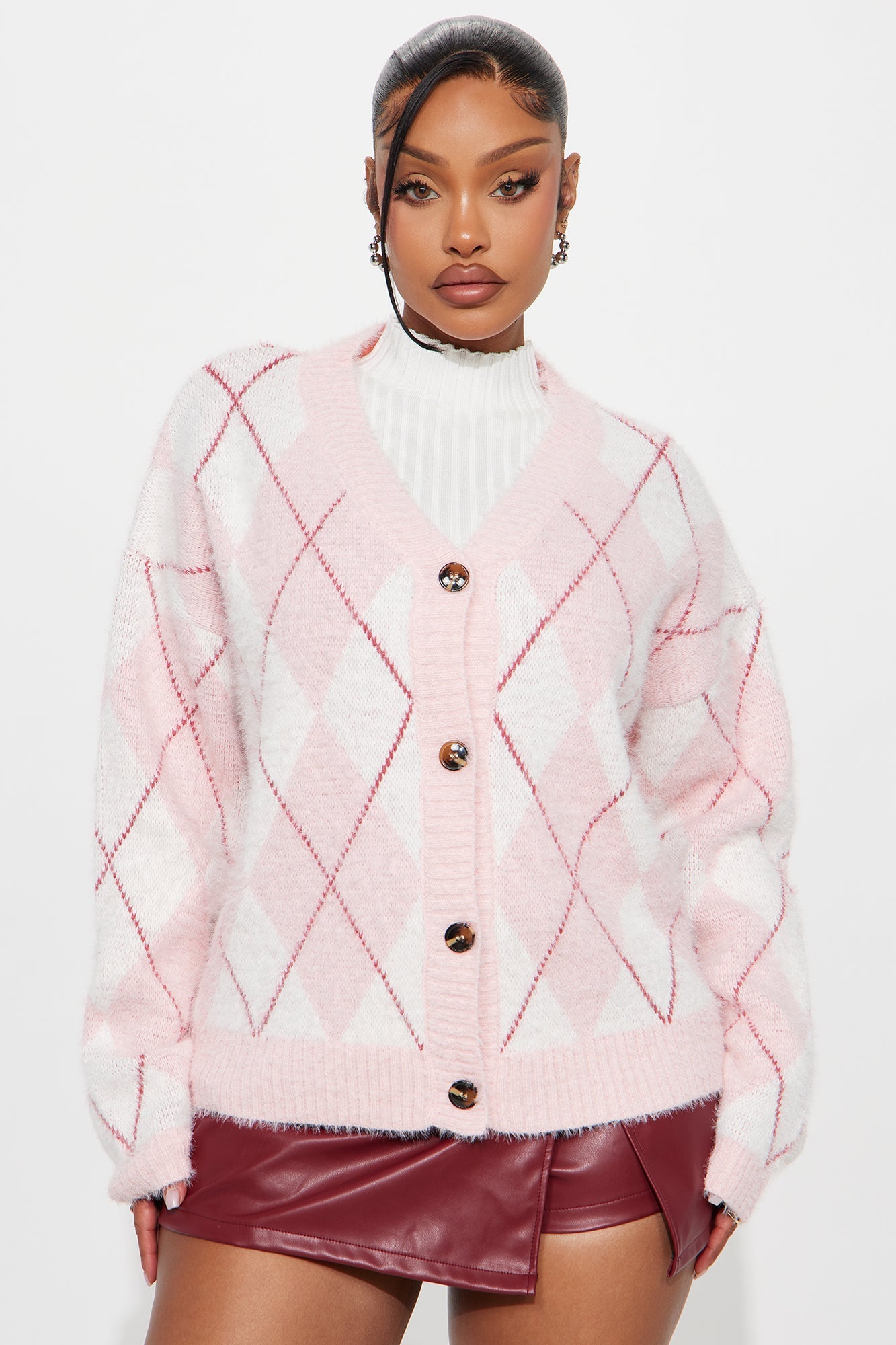 Preppy Girl Argyle Cardigan - Pink/combo