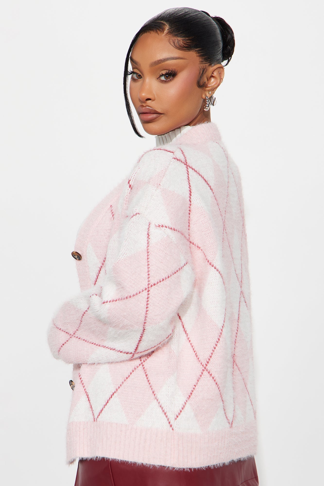 Preppy Girl Argyle Cardigan - Pink/combo