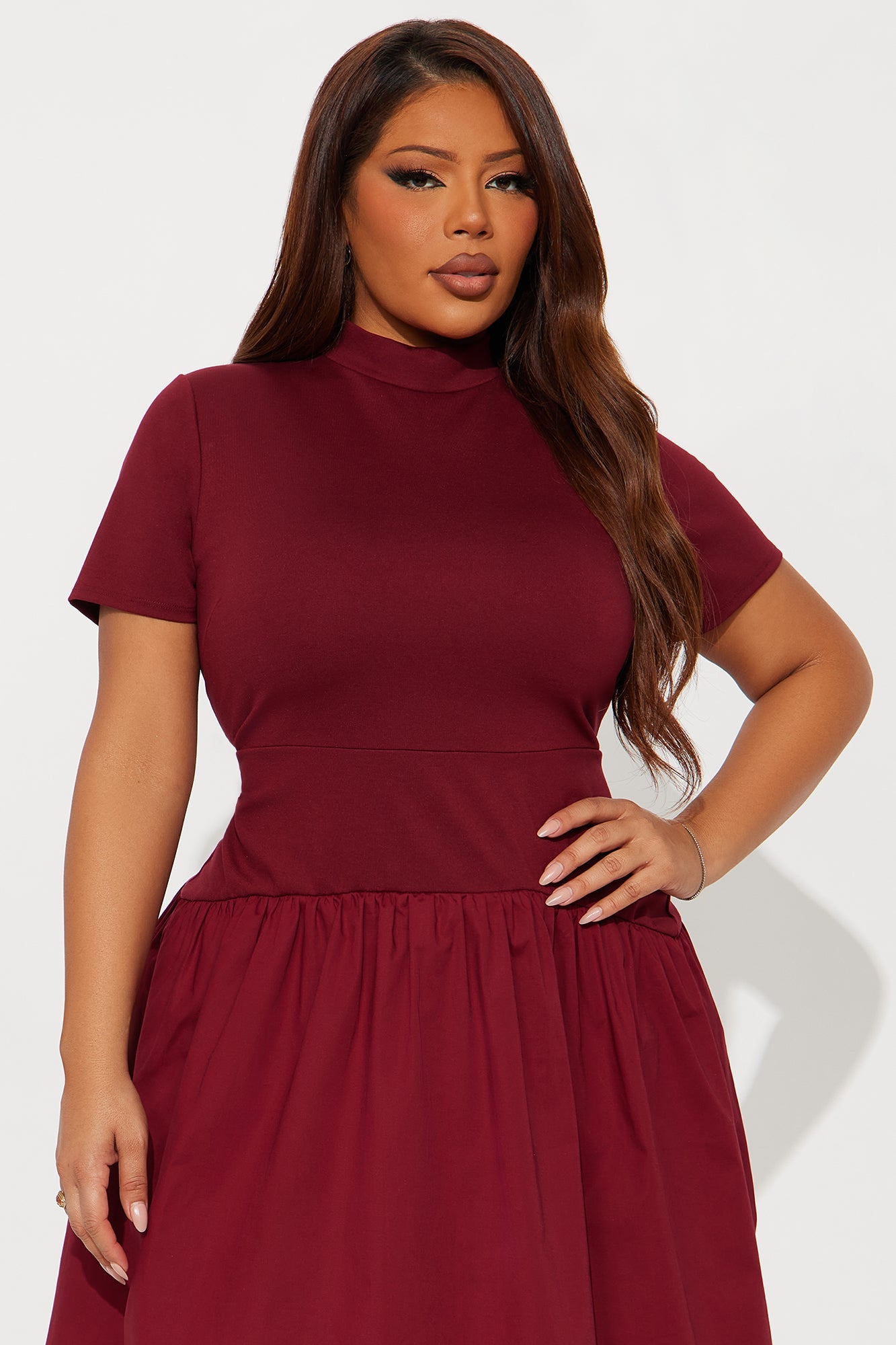 Kennedy Short Sleeve Drop Waist Midi Dress - Wine