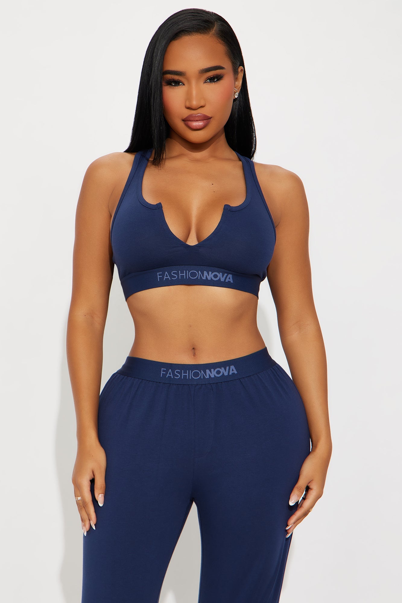 FN Mood Racerback Bralette PJ Boxer Pant Set - Navy