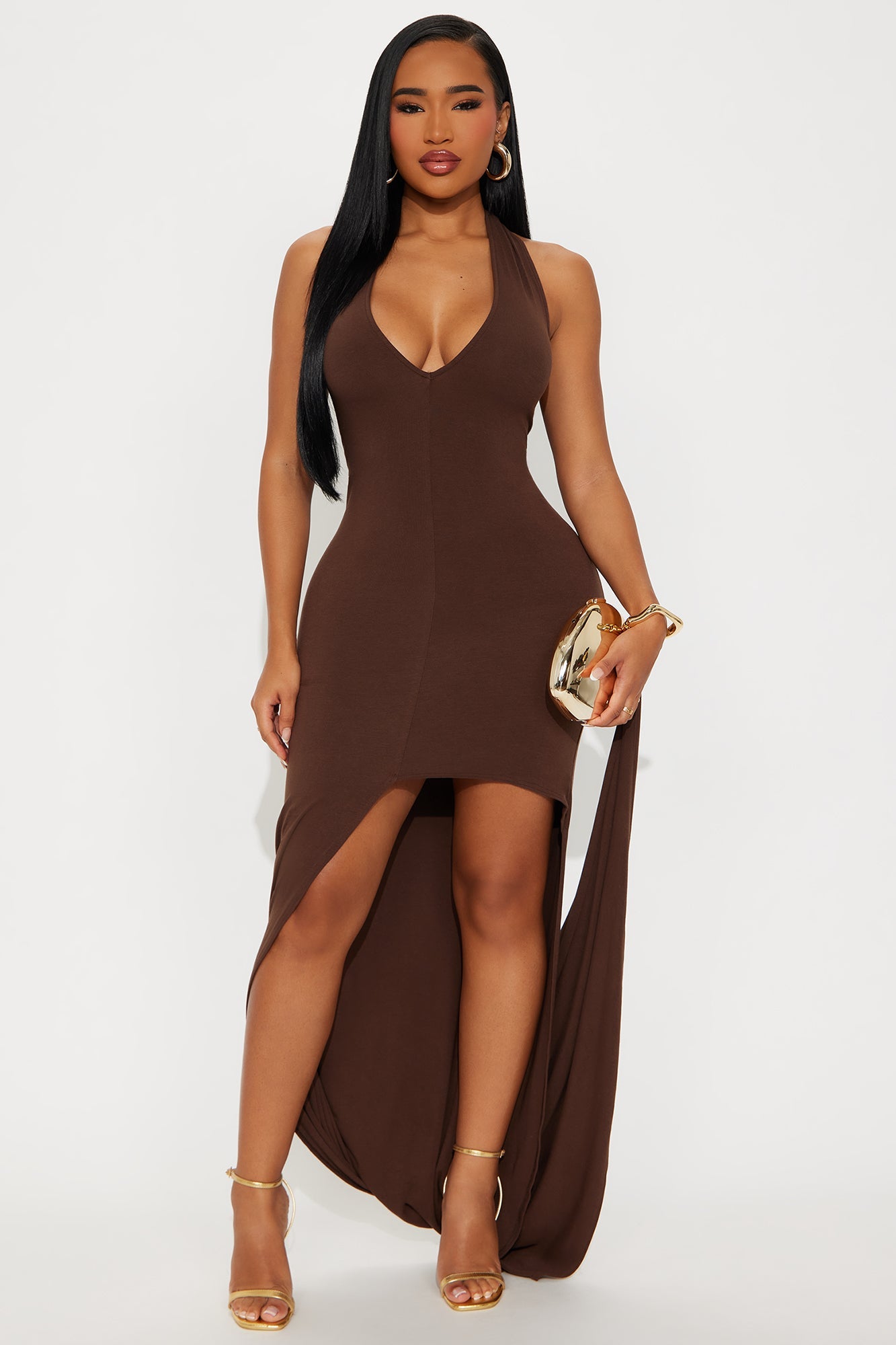Savage Sweetheart Draped Maxi Dress - Brown