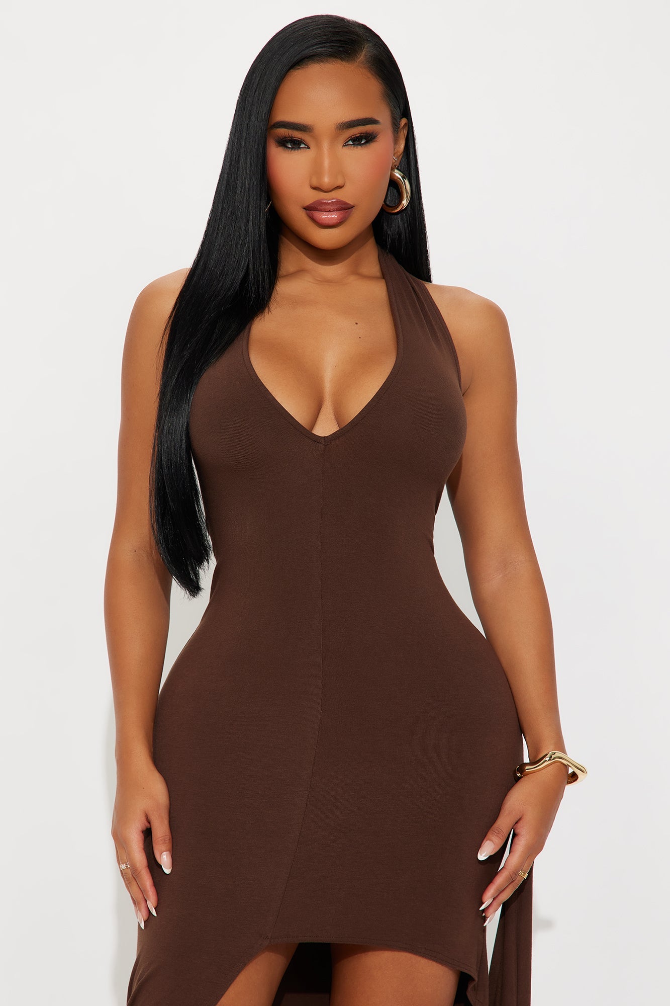Savage Sweetheart Draped Maxi Dress - Brown