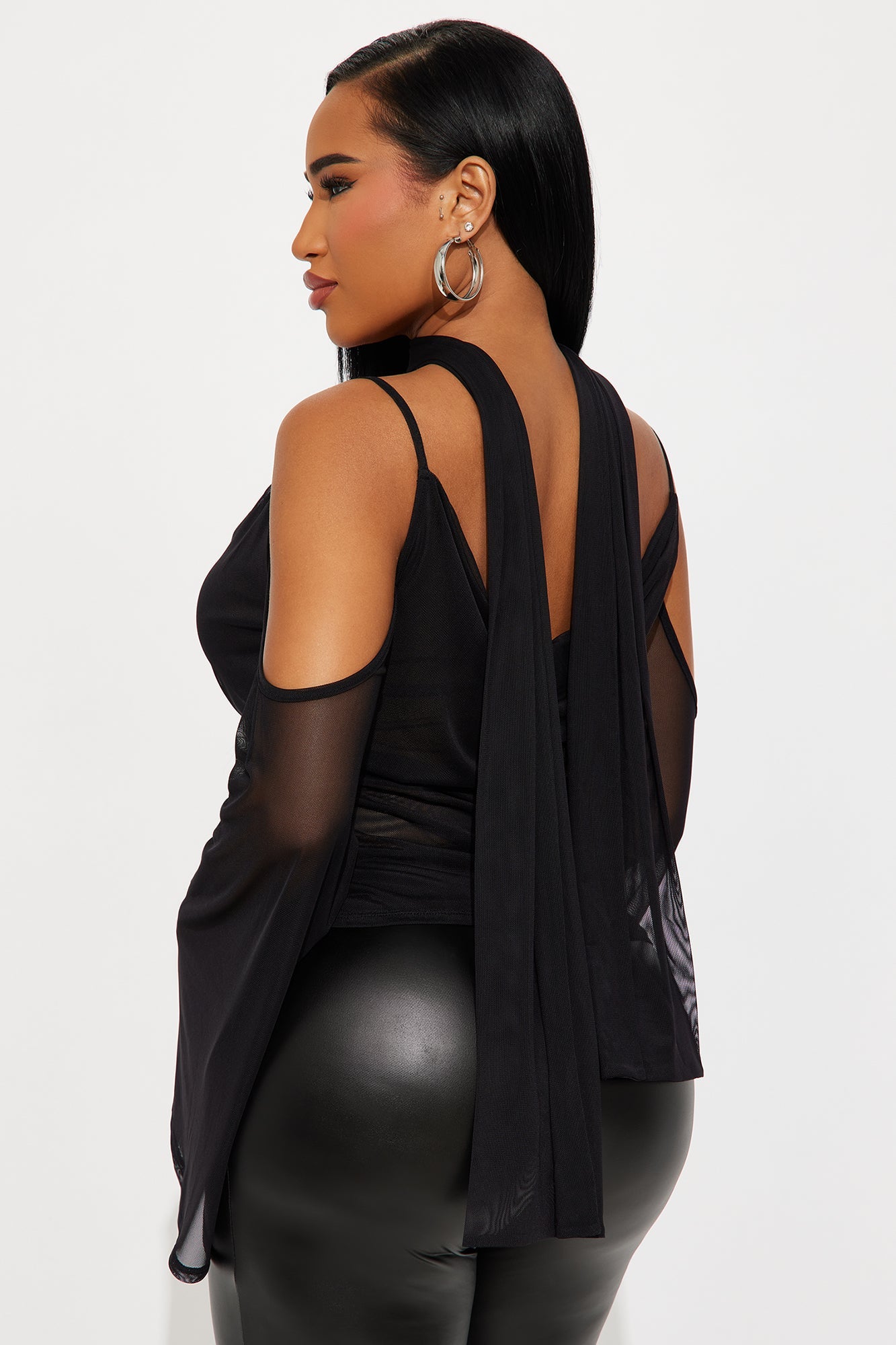 Lavinia Cowl Neck Top And Scarf 2 Piece Set - Black