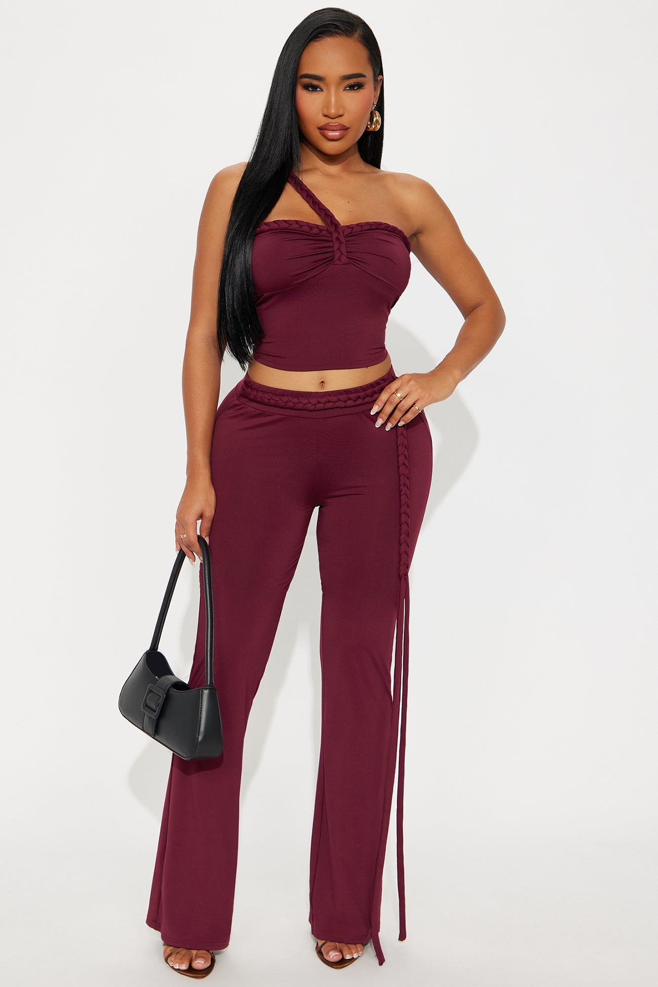 So Tied To You Pant Set - Burgundy