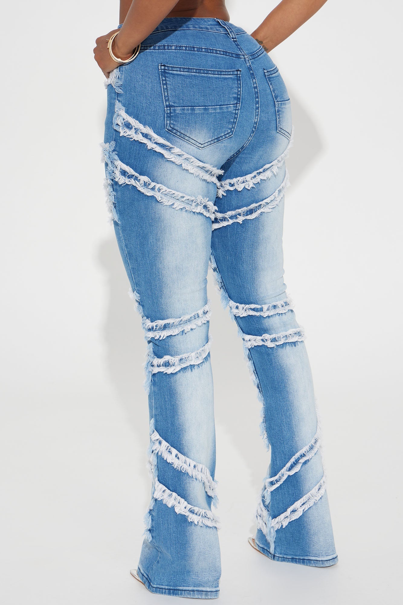 Making A Point Stretch Fray Flare Jeans - Medium Wash