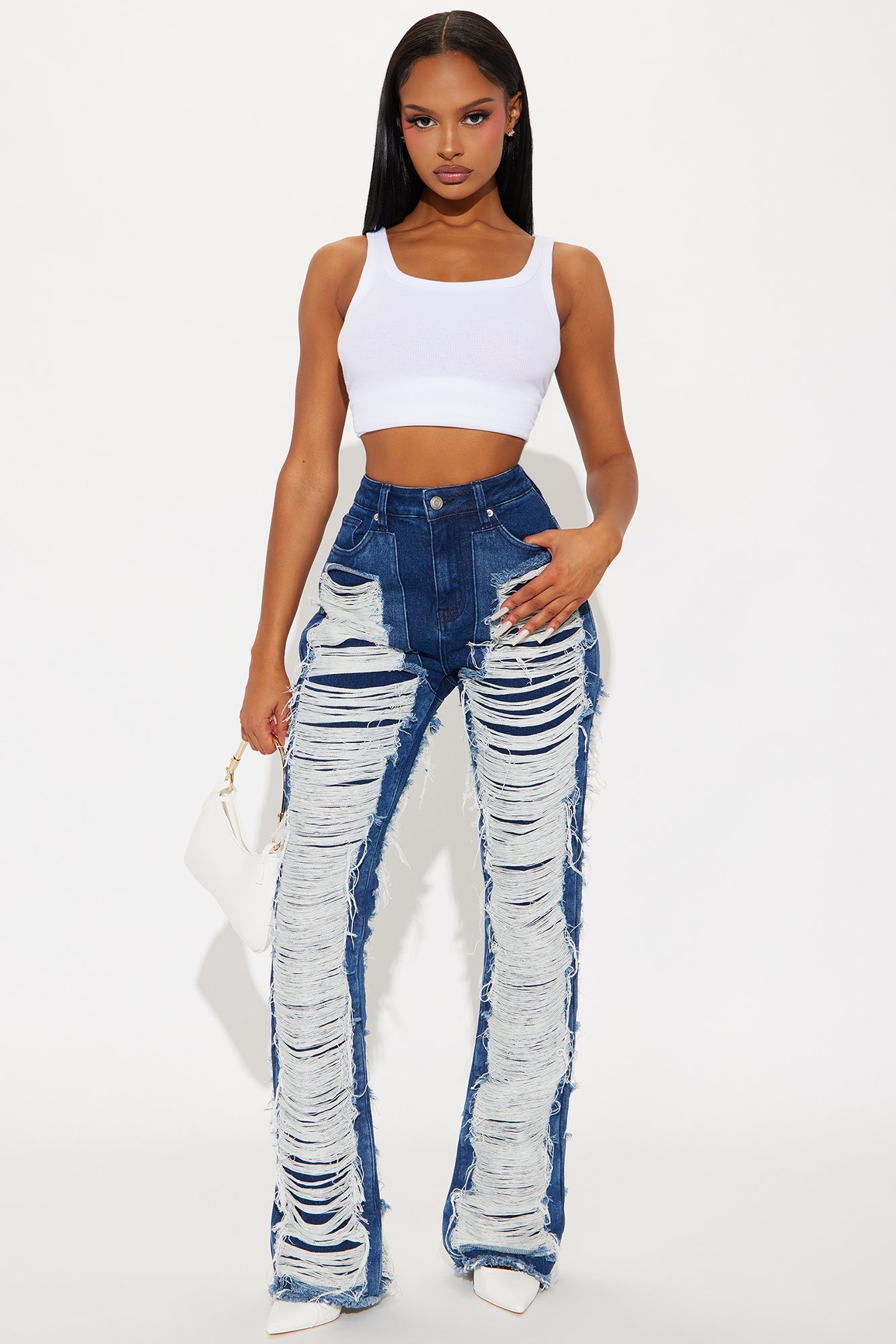 Know The Drill Shredded Bootcut Jeans - Dark Wash
