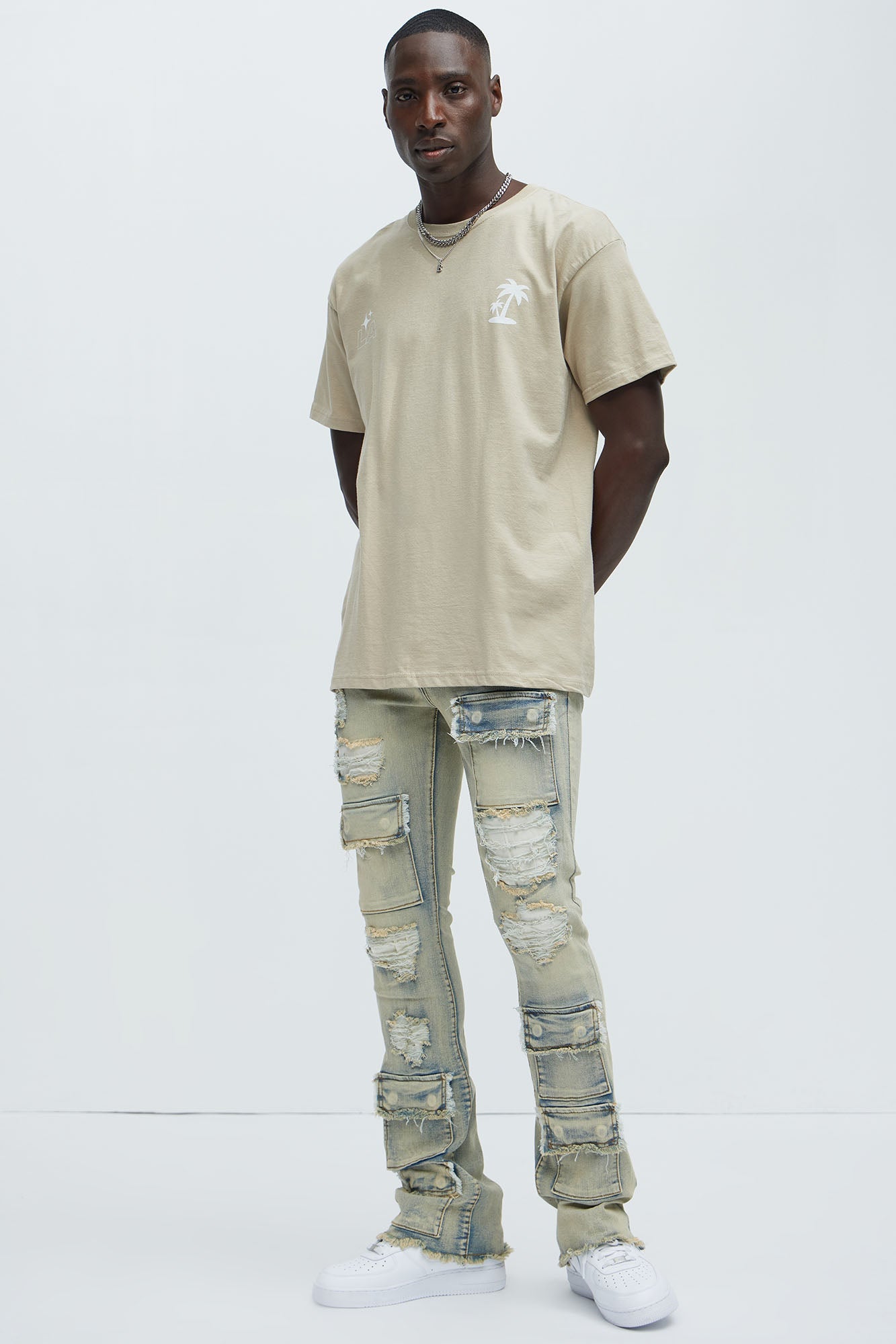 Get Started Cargo Stacked Skinny Flare Jeans - Medium Wash