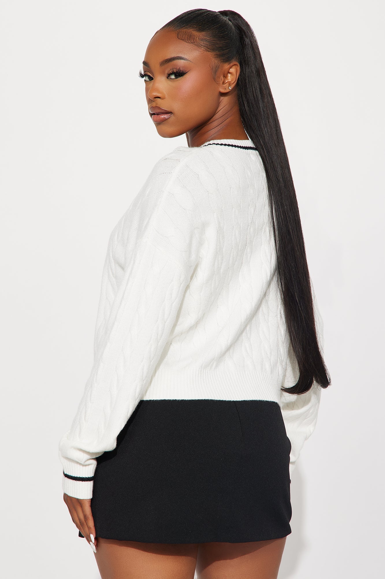 Landed In NY Cable Knit Sweater - Ivory/combo