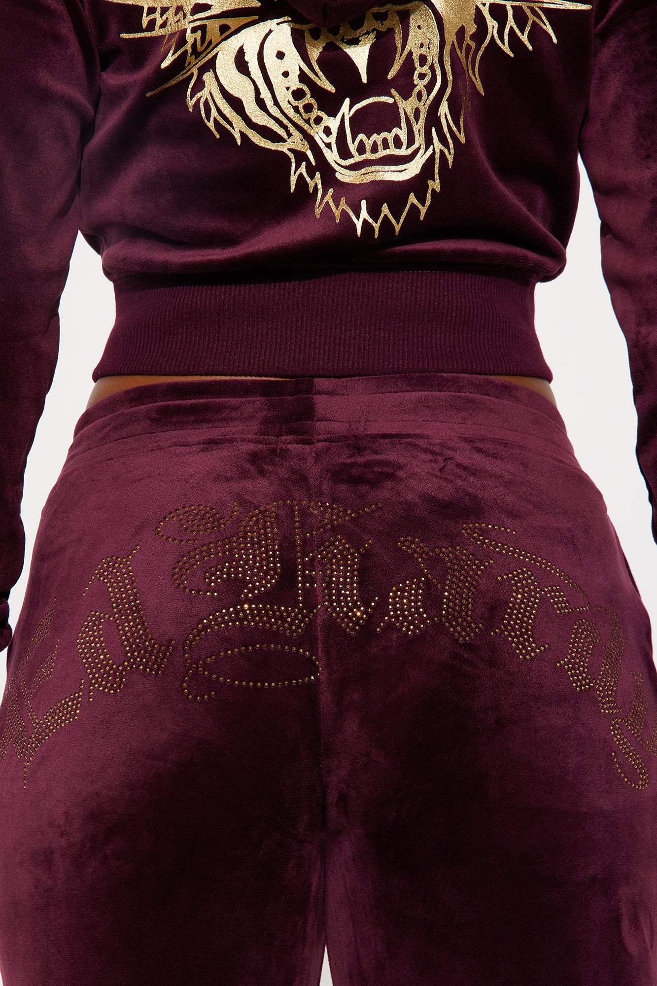 Ed Hardy Gold Tiger Velour Pant Set - Burgundy