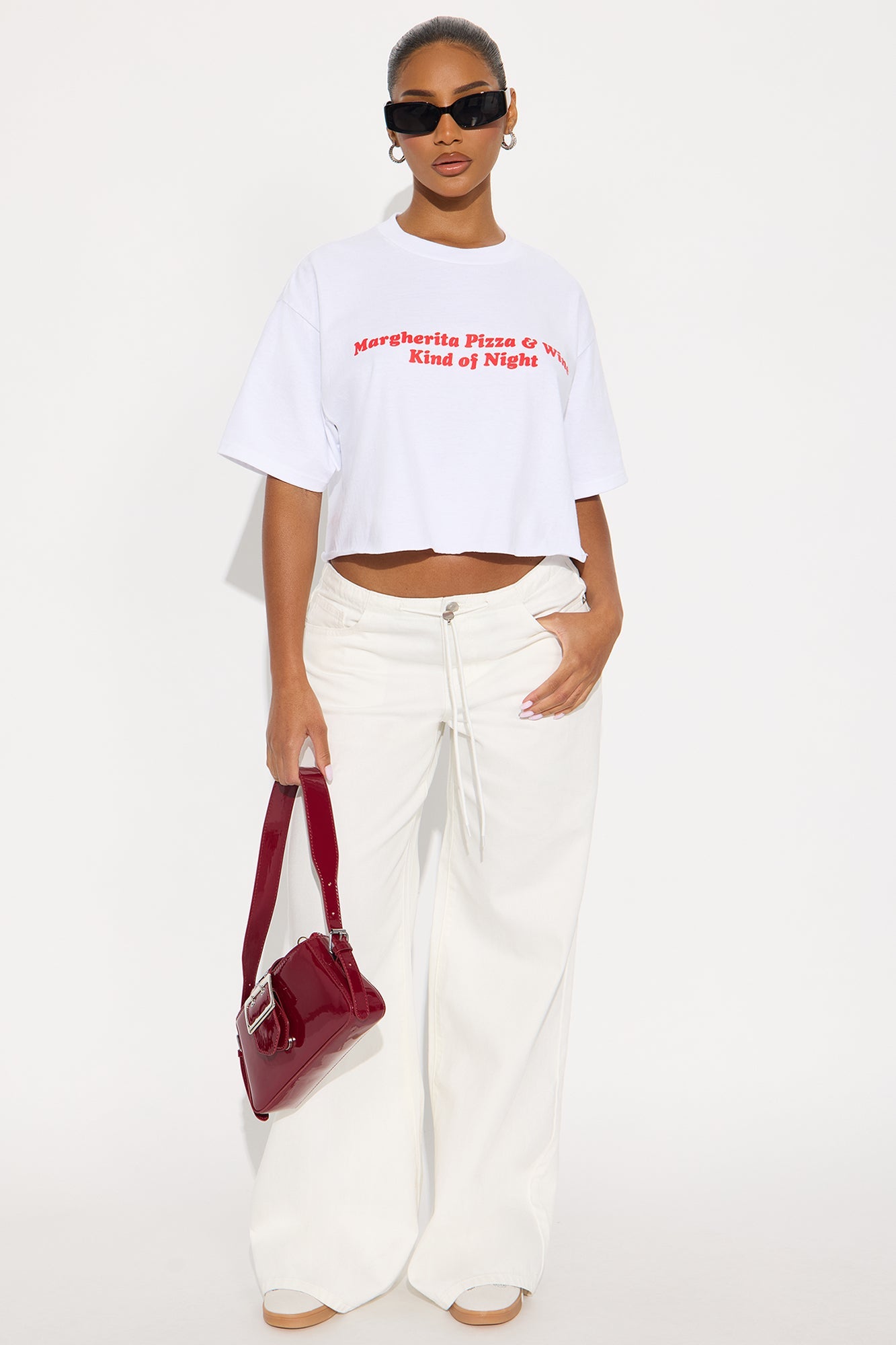 Pizza And Wine Night Cropped Tee - White