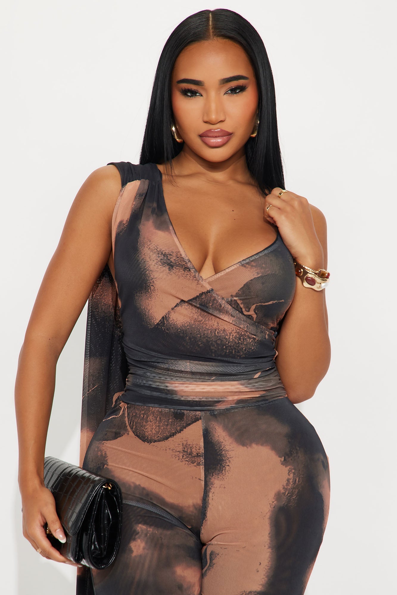 Samaria Mesh Halter Jumpsuit - Black/combo