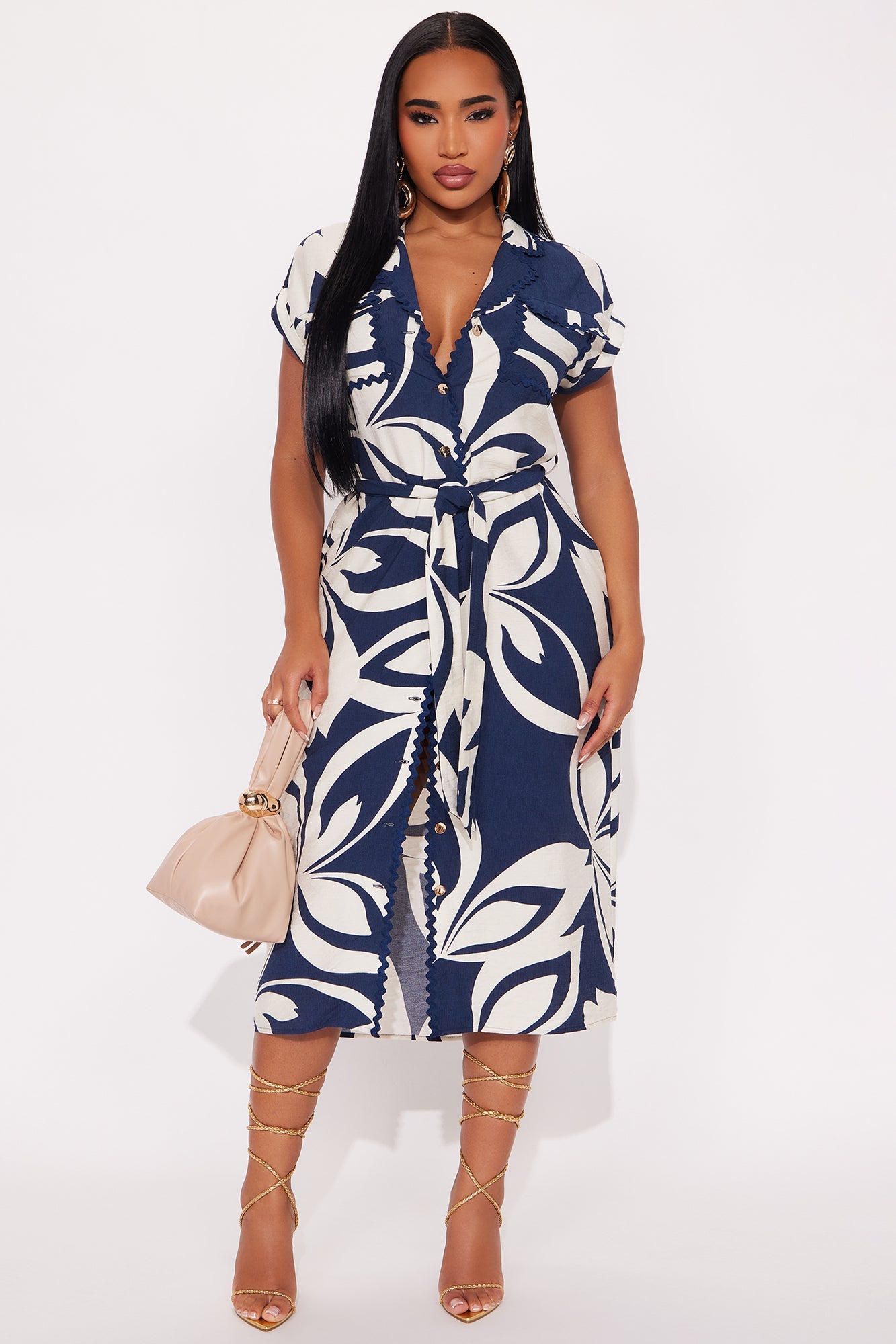 Morin Linen Midi Dress - Blue/combo