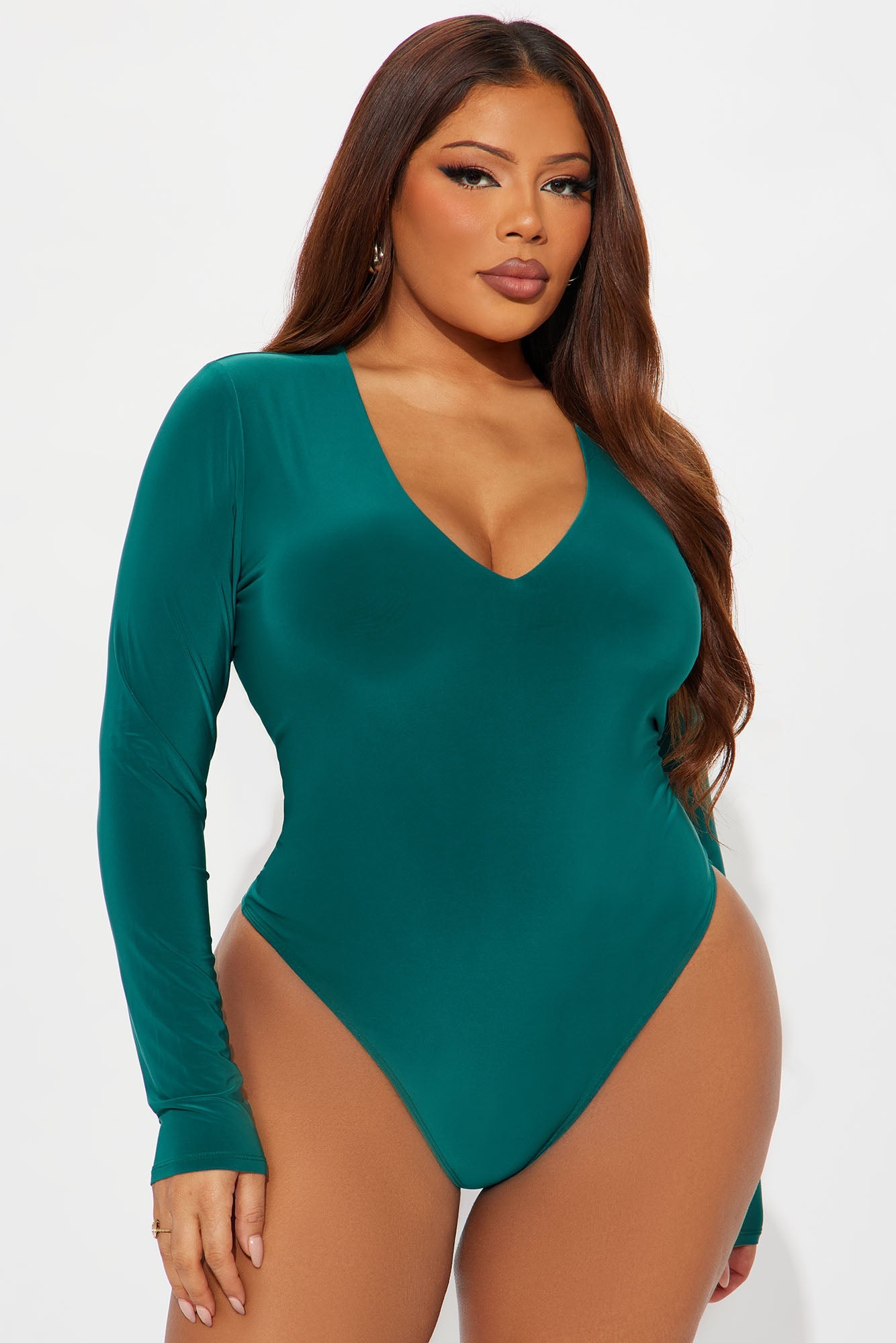 Take The Plunge Lined Long Sleeve Bodysuit - Hunter Green