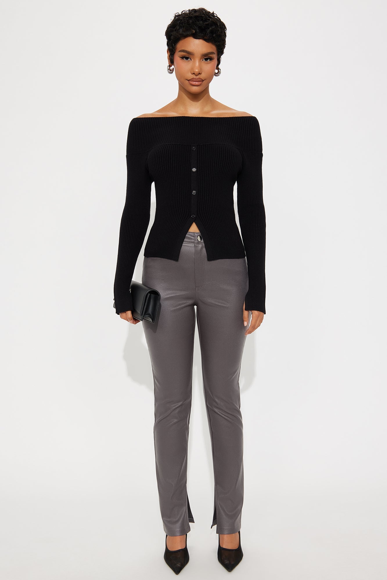 Make Time For Me Foldover Sweater - Black