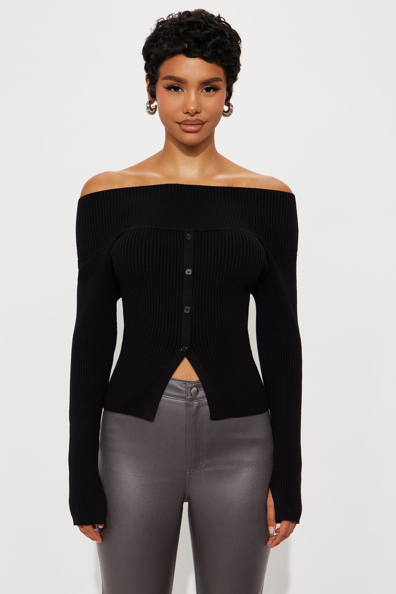 Make Time For Me Foldover Sweater - Black