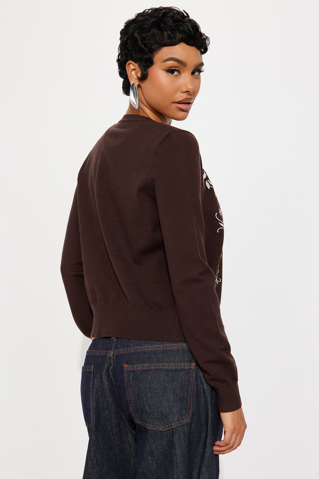 Winter Garden Embroidered Cardigan - Chocolate/Combo