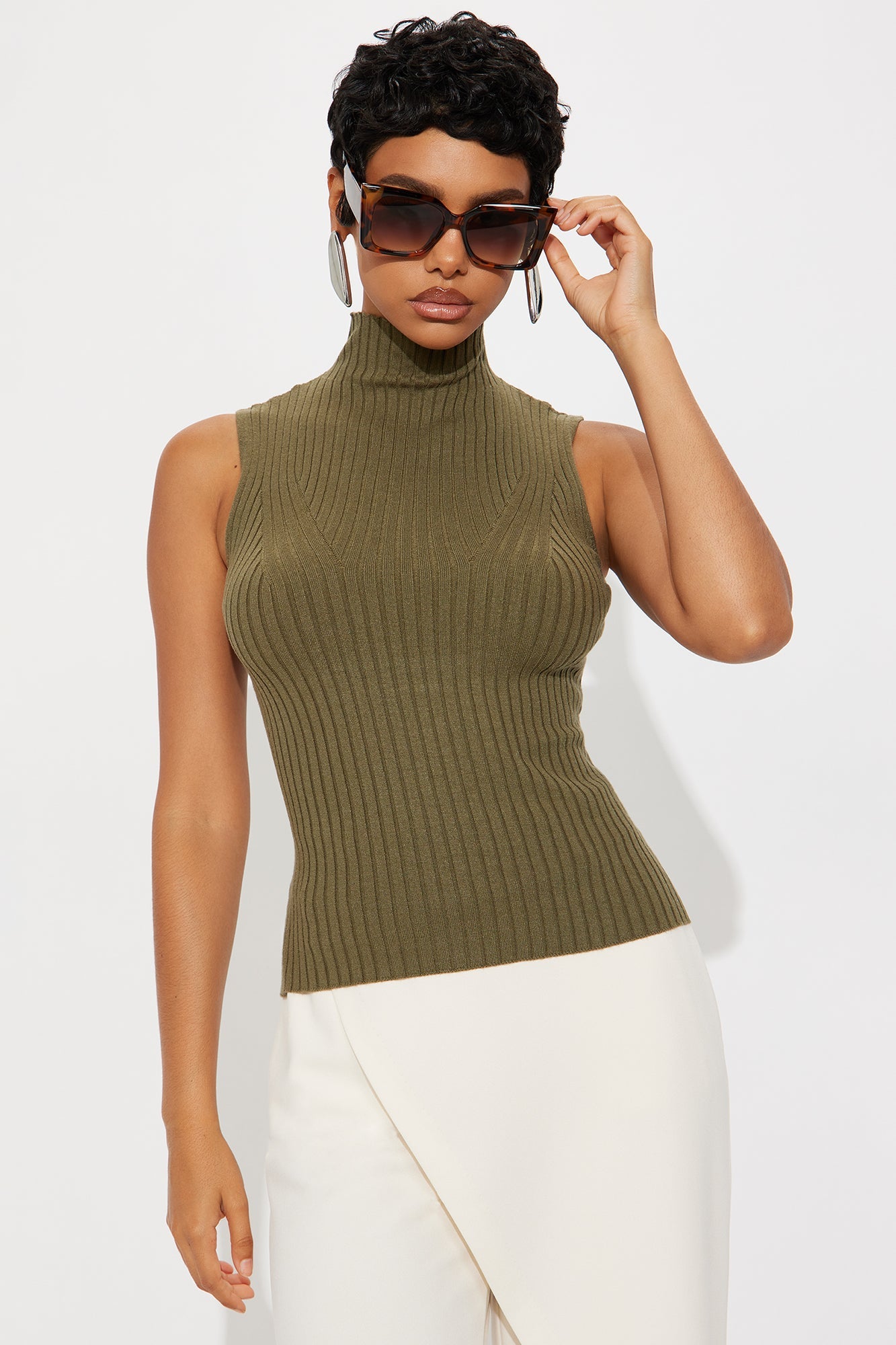 Text Me Turtle Neck Sweater Top - Olive