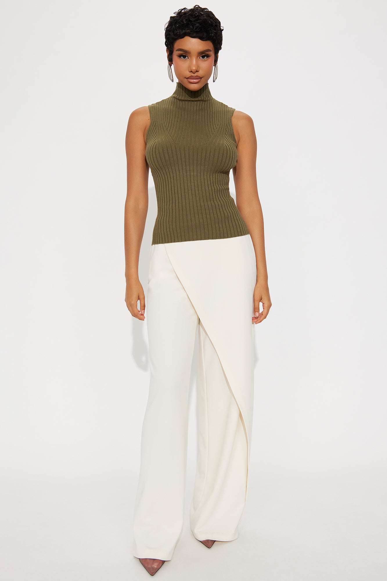 Text Me Turtle Neck Sweater Top - Olive