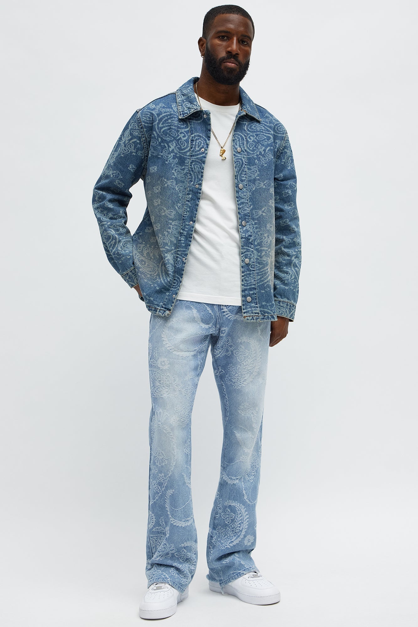 Stacked Slim Flare Come And Get It Paisley Jeans - Medium Wash
