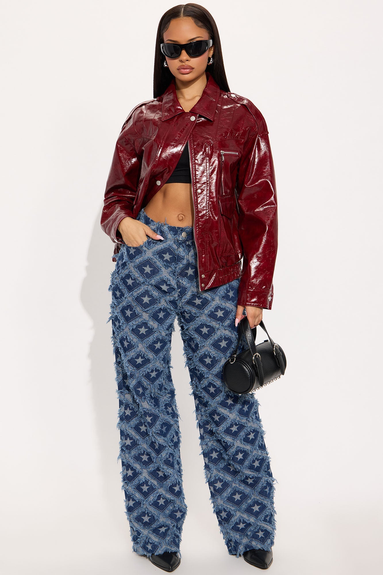 Stars Have Aligned Jacquard Straight Leg Jeans - Dark Wash