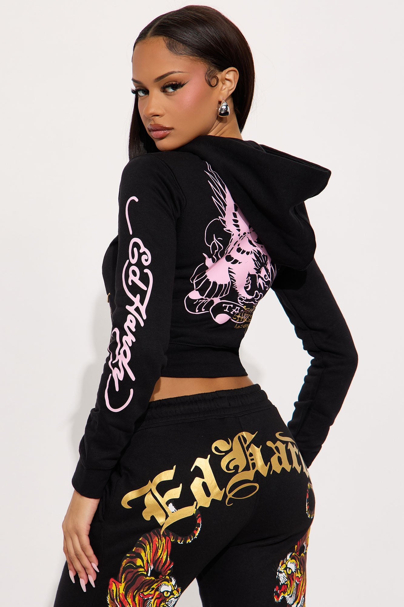 Ed Hardy Tiger Cliff Zip Up Hoodie - Black