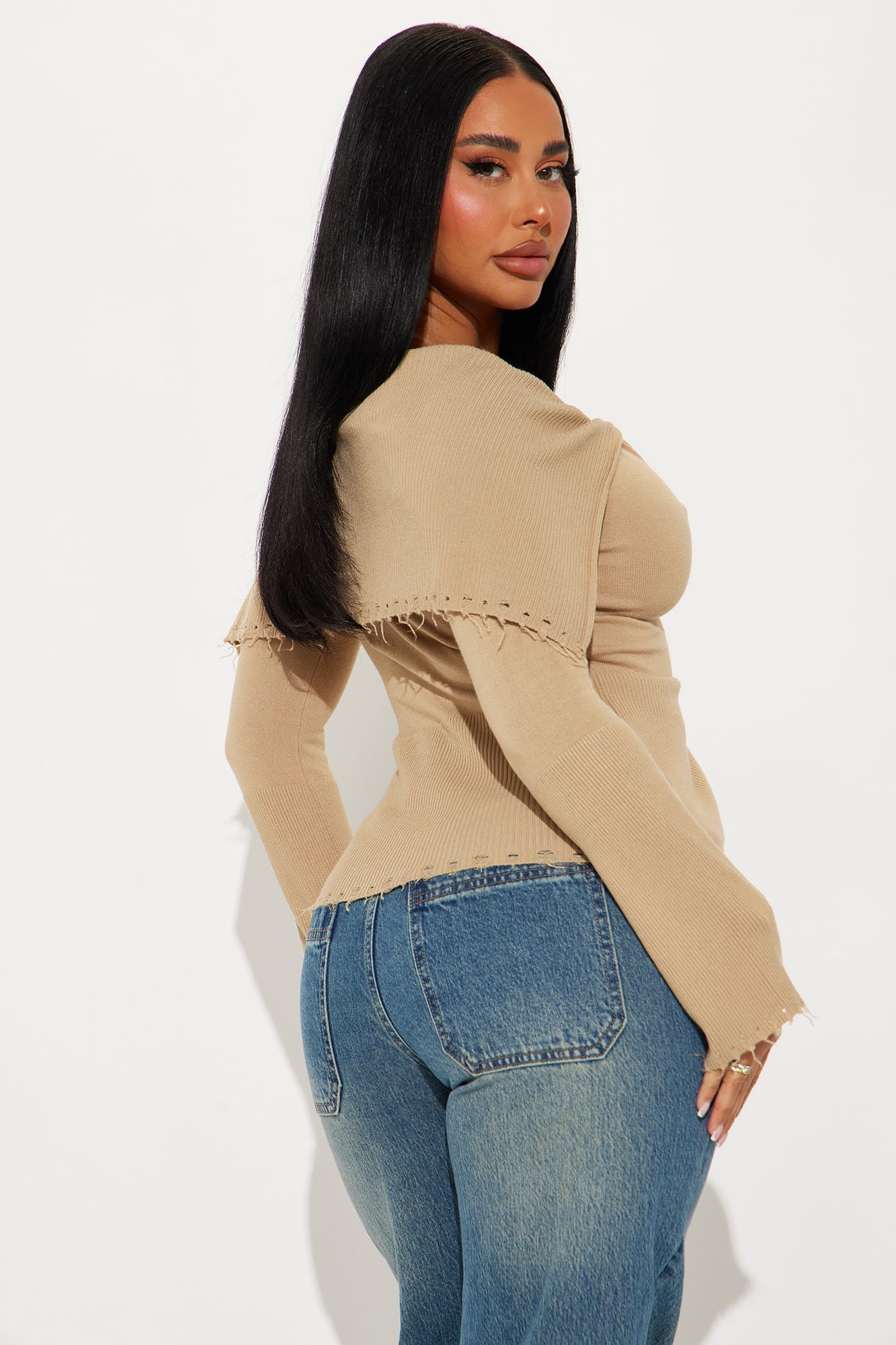 Rylee Off Shoulder Cardigan - Taupe