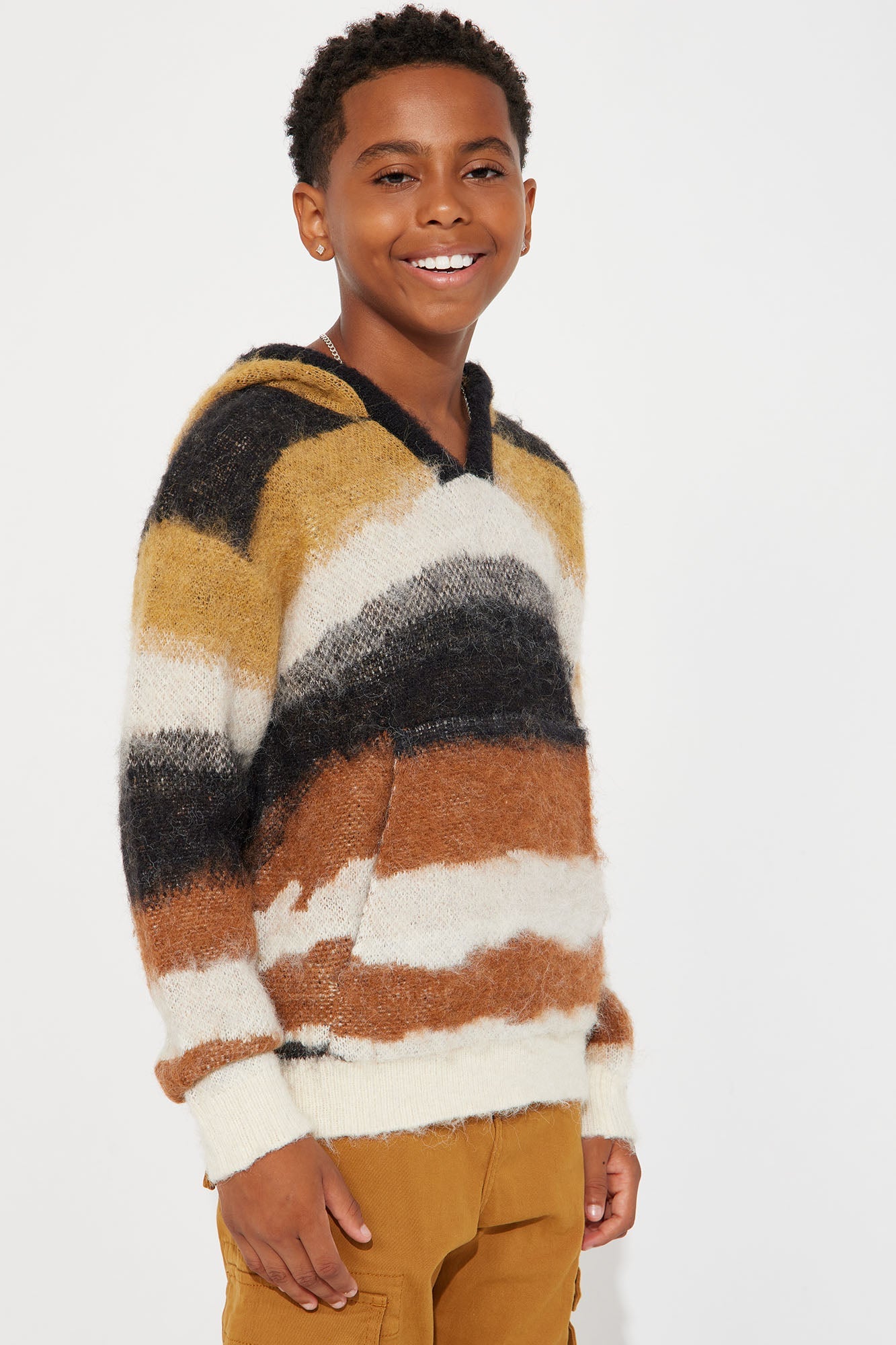 Mini Striped Wool Hooded Sweater - Black