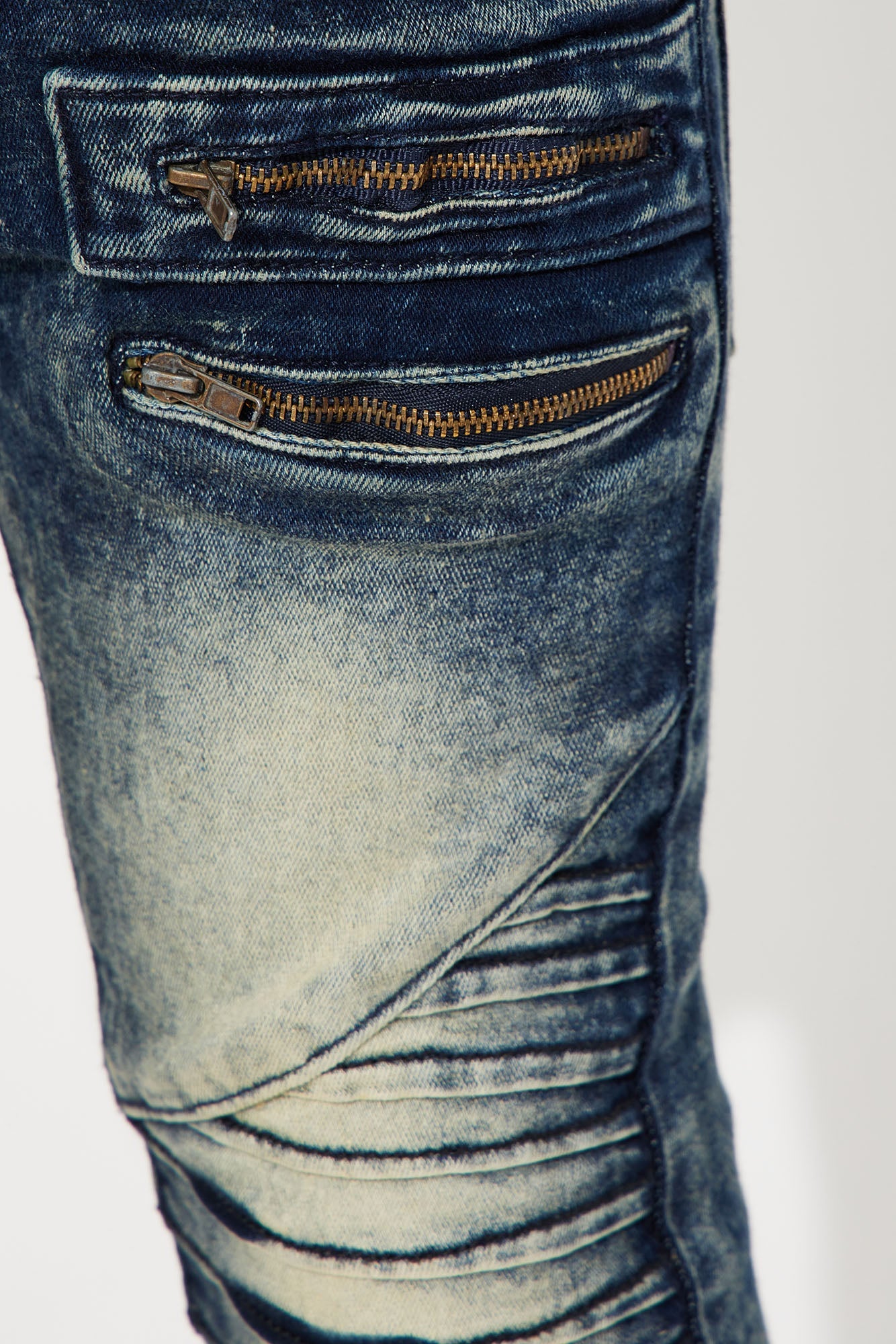 Mini Denim Zipper King II Moto Jeans - Vintage Blue Wash