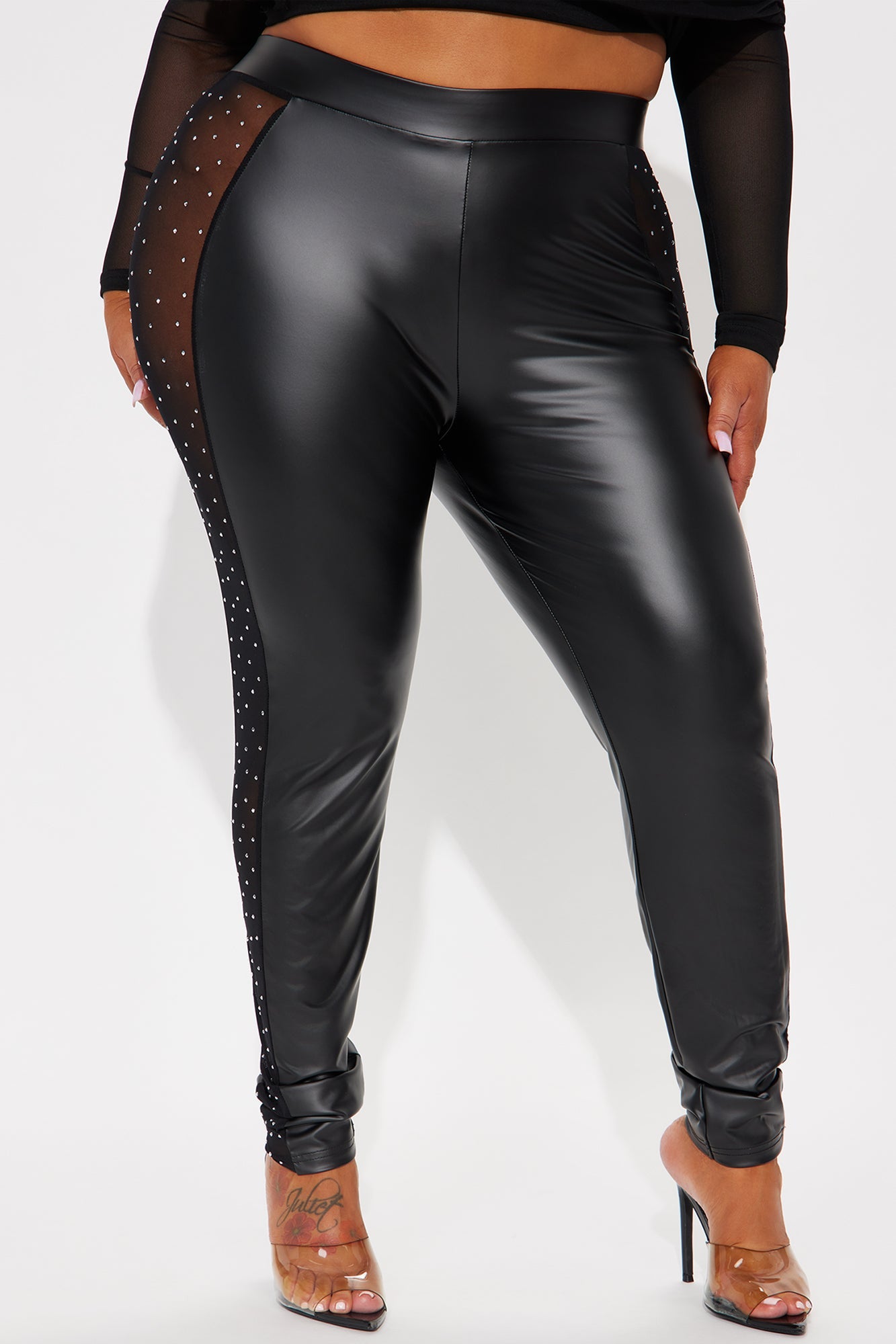 All About Me Embellished Faux Leather Legging - Black