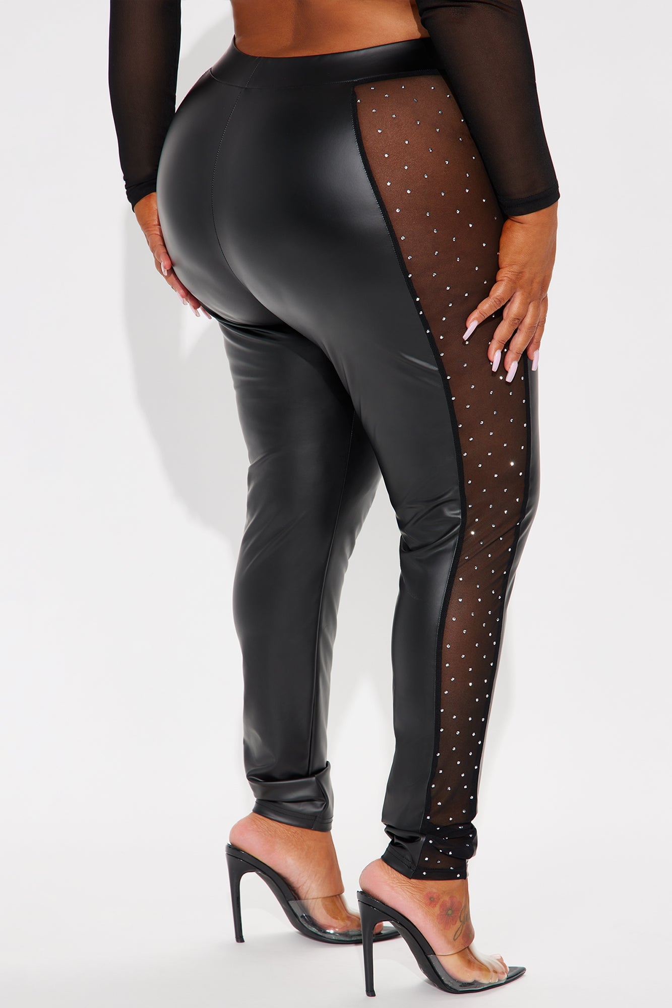 All About Me Embellished Faux Leather Legging - Black