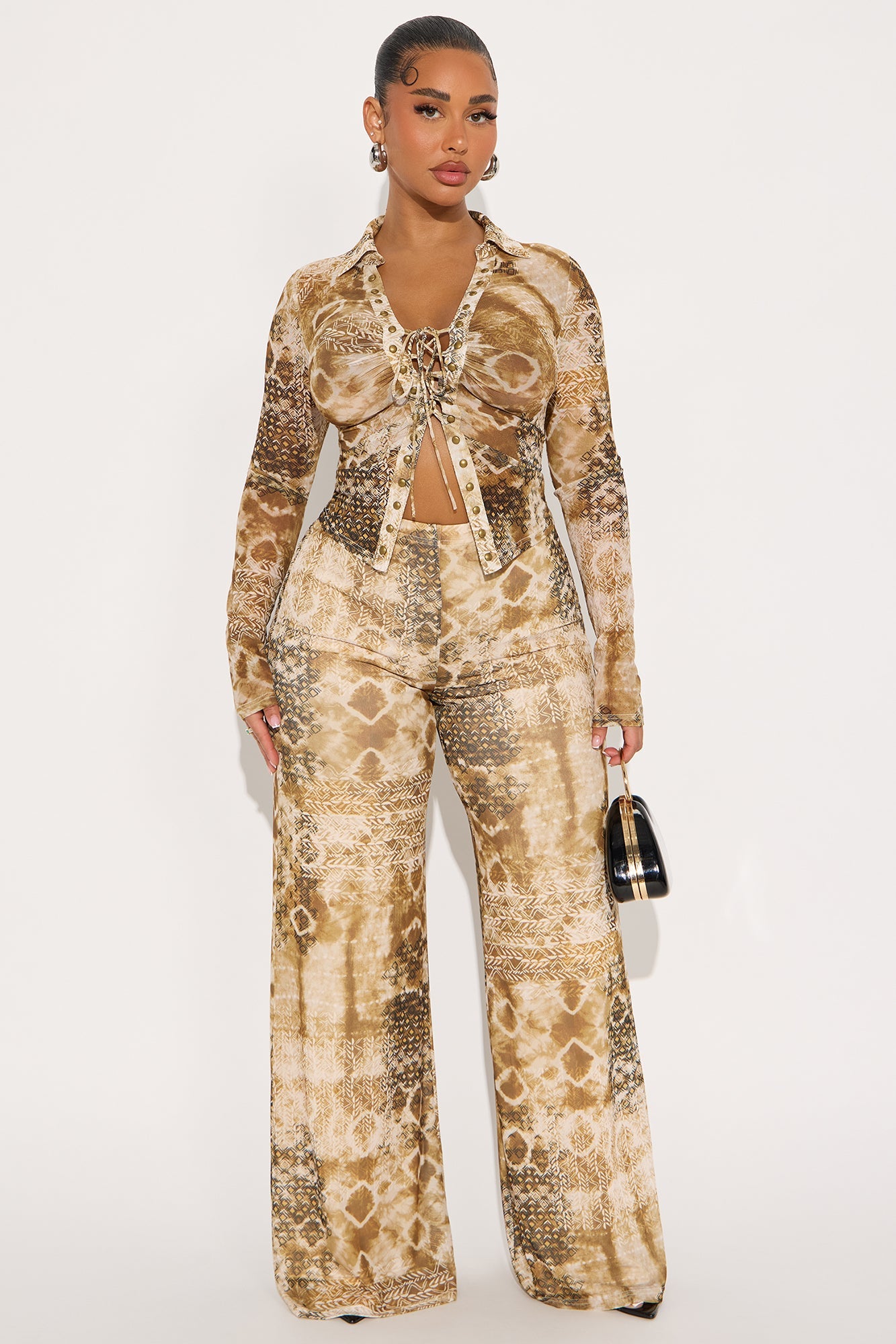 Taking It Back Mesh Pant Set - Taupe/combo