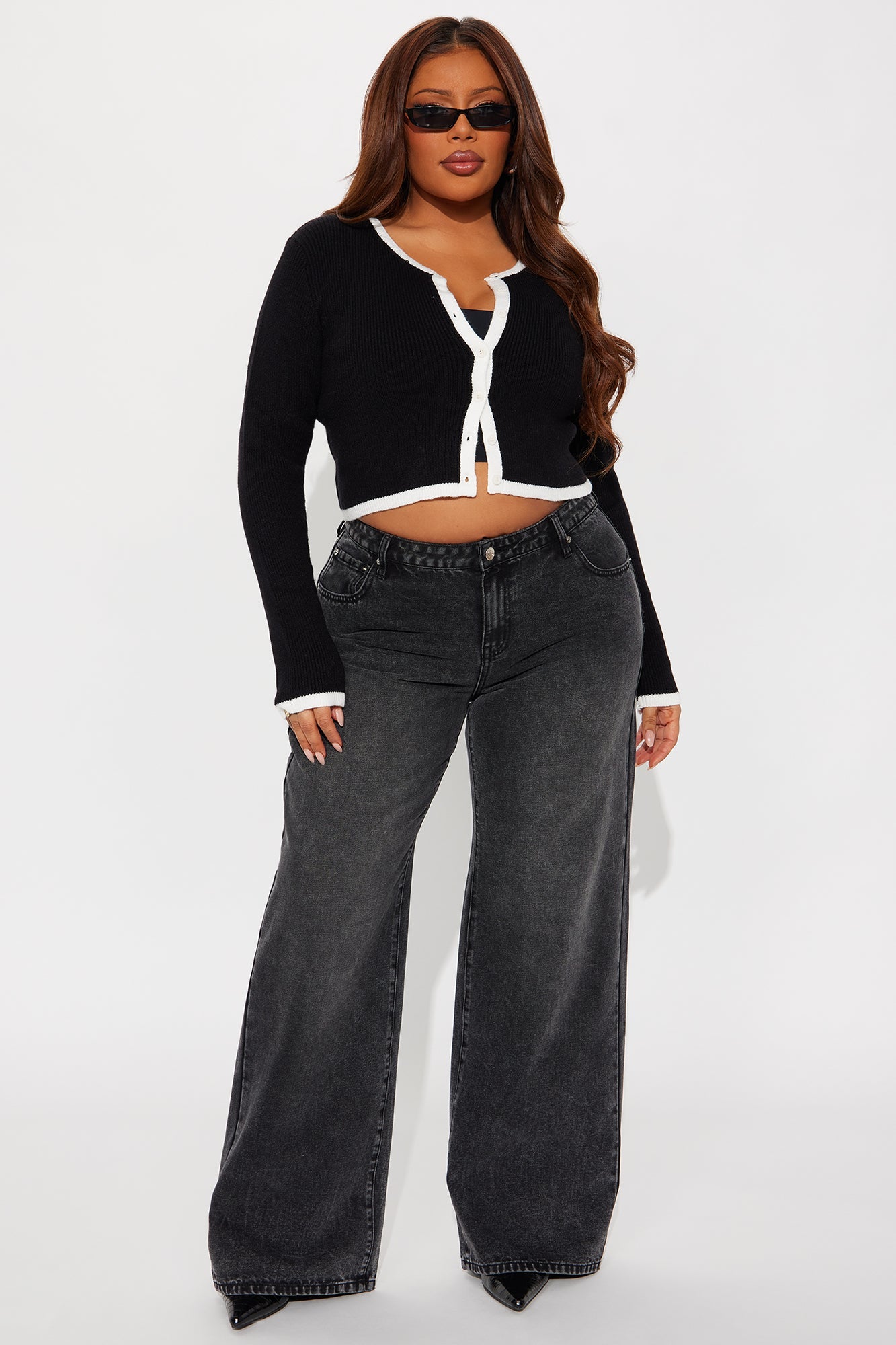 Jaszy Contrast Cardigan - Black/White