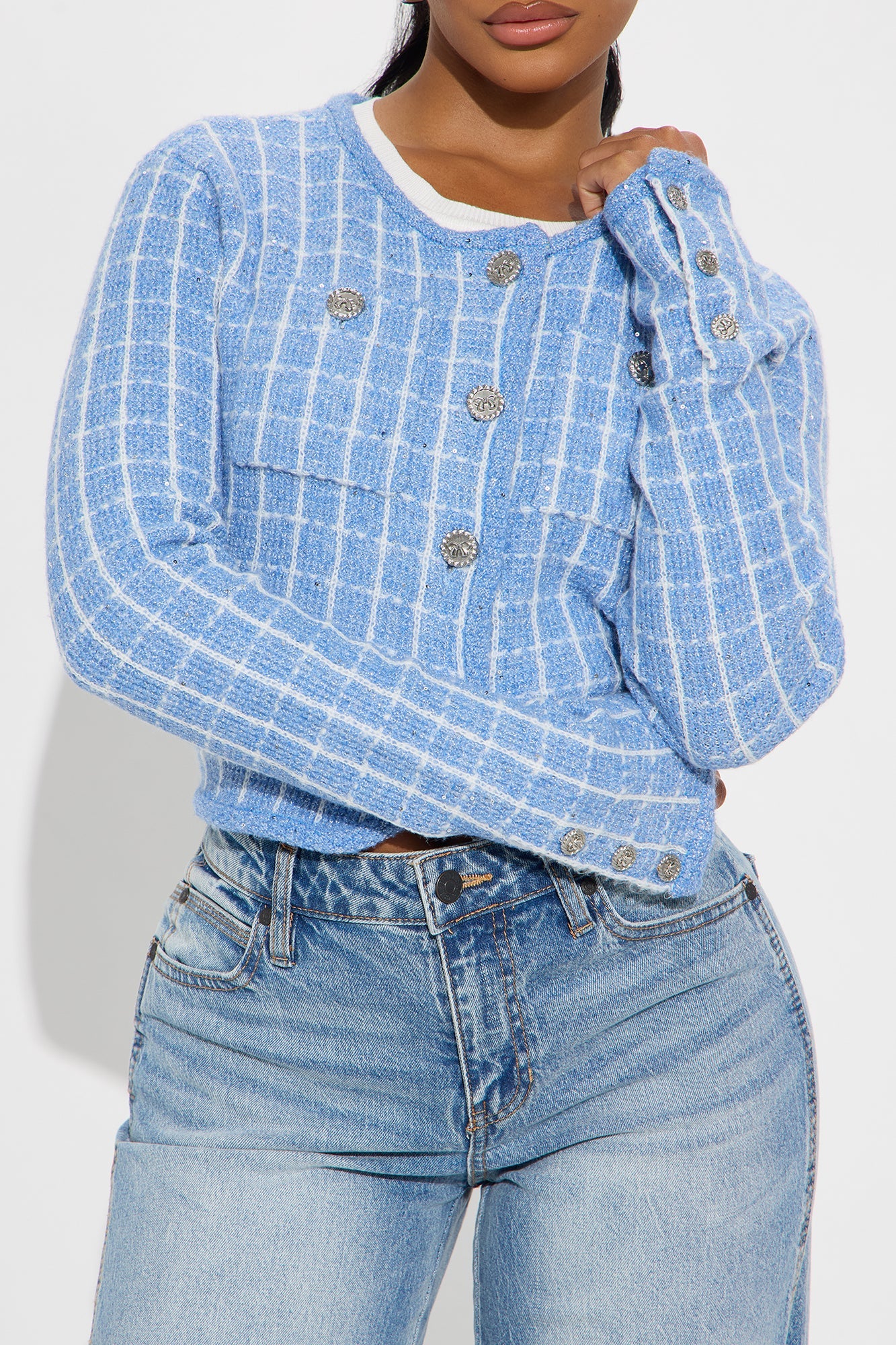 Seek Peace Checkered Hardware Cardigan - Blue/combo