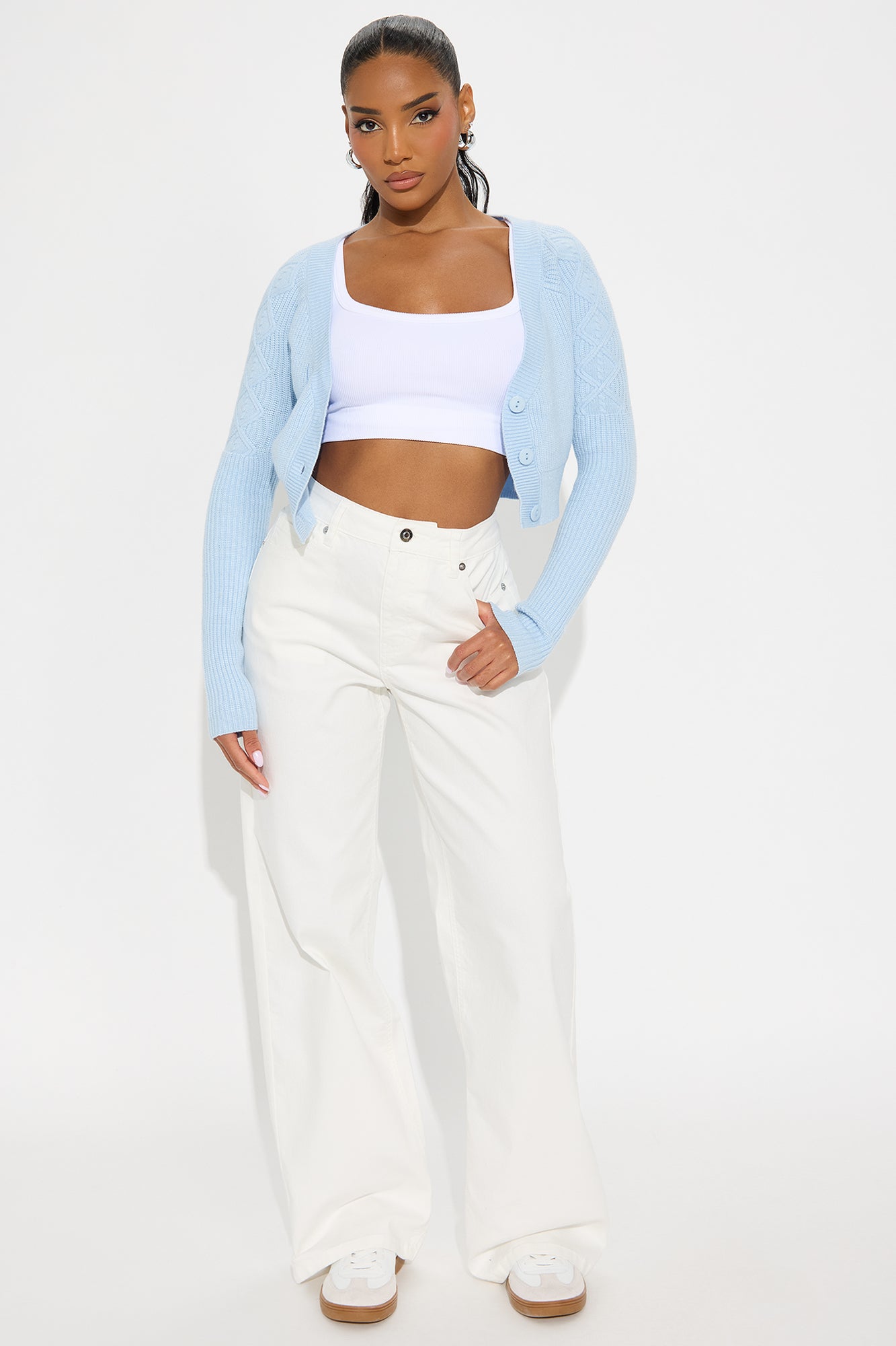 Sunkissed Cropped Cardigan Top - Light Blue