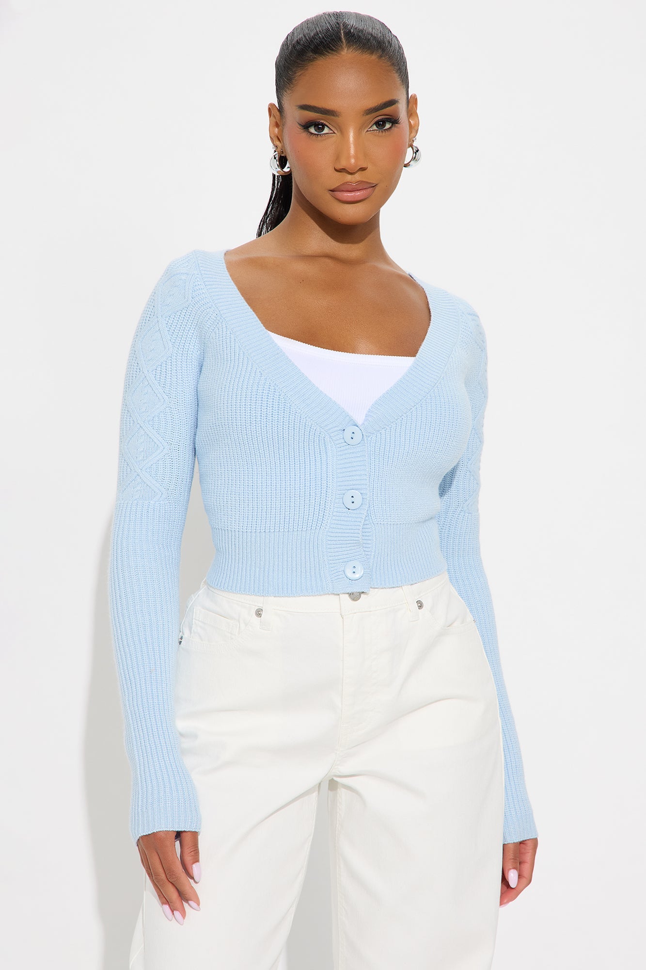 Sunkissed Cropped Cardigan Top - Light Blue
