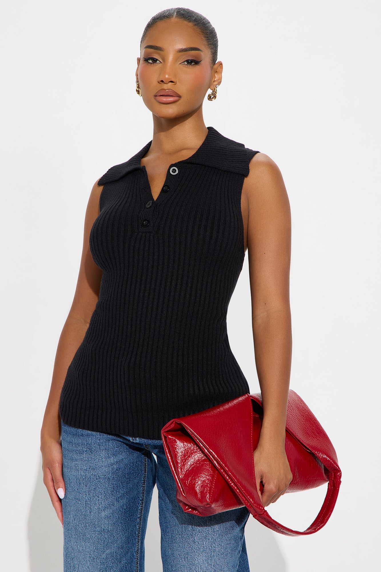 Autumn Season Seamless Polo Sweater - Black